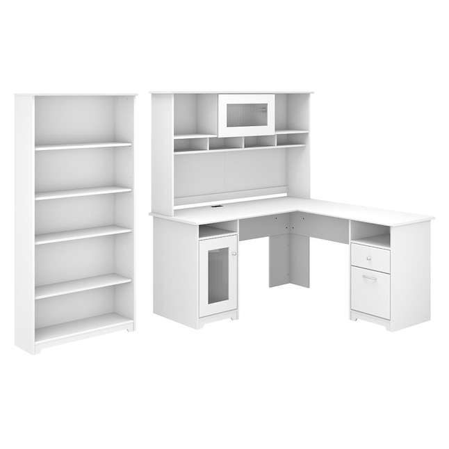 Bush Furniture Cabot 59 45 In White, Computer Desk With Hutch And Matching Bookcase