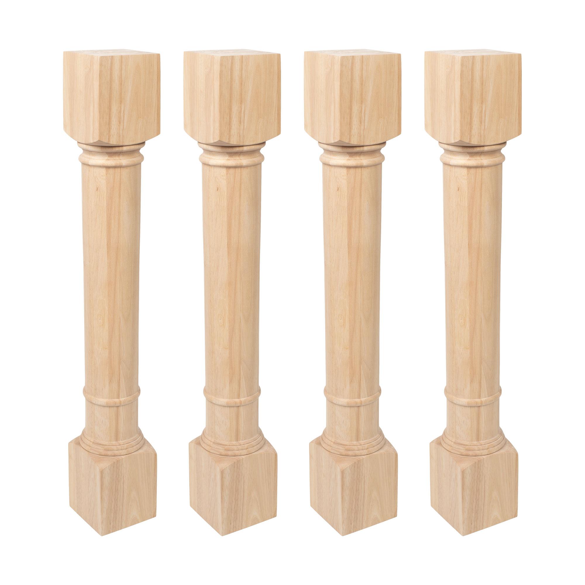 Unfinished Solid Rubberwood Traditional Kitchen Island Legs, Set of 4