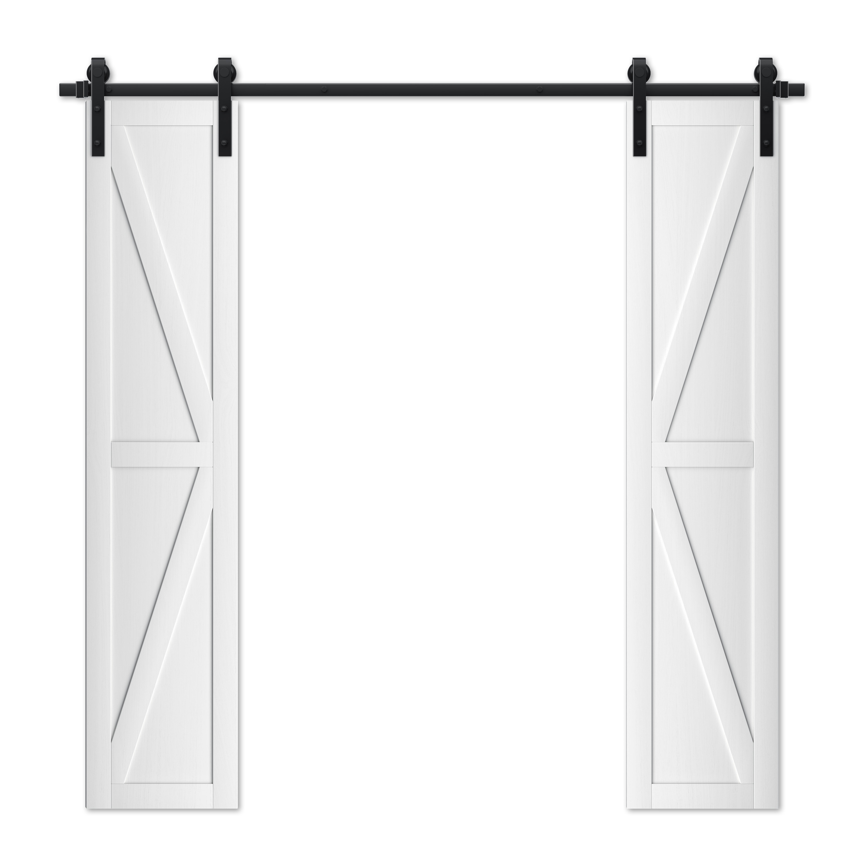JUJUBON IN-BDWH-BD2-K-42 42-in x 84-in White K-frame MDF Solid core Double Barn Door (Hardware Included)