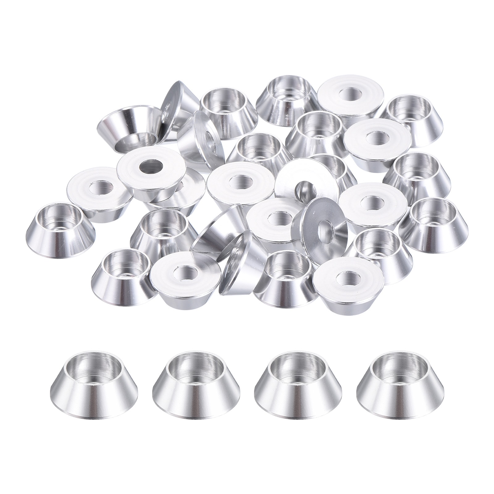 Unique Bargains M4 Cone Cup Washers Anodized Aluminum Gaskets Cup Head Washer Gasket for Screw RC/FPV/PC/Drone/Mechanical Accessories Model Parts 30pcs (Silver)