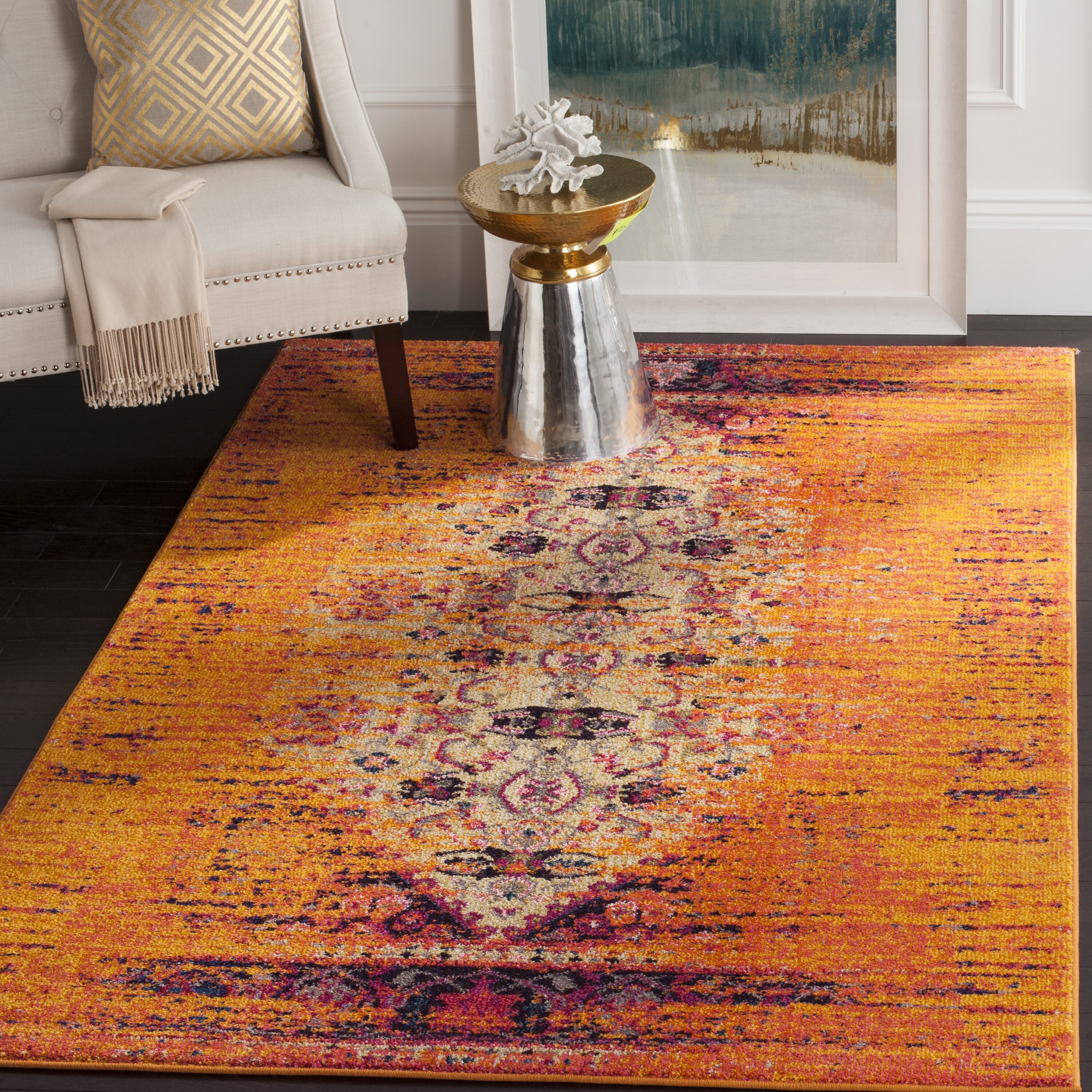 Safavieh Monaco Kimberly X Orange Indoor Distressed/Overdyed Vintage  Throw Rug in the Rugs department at