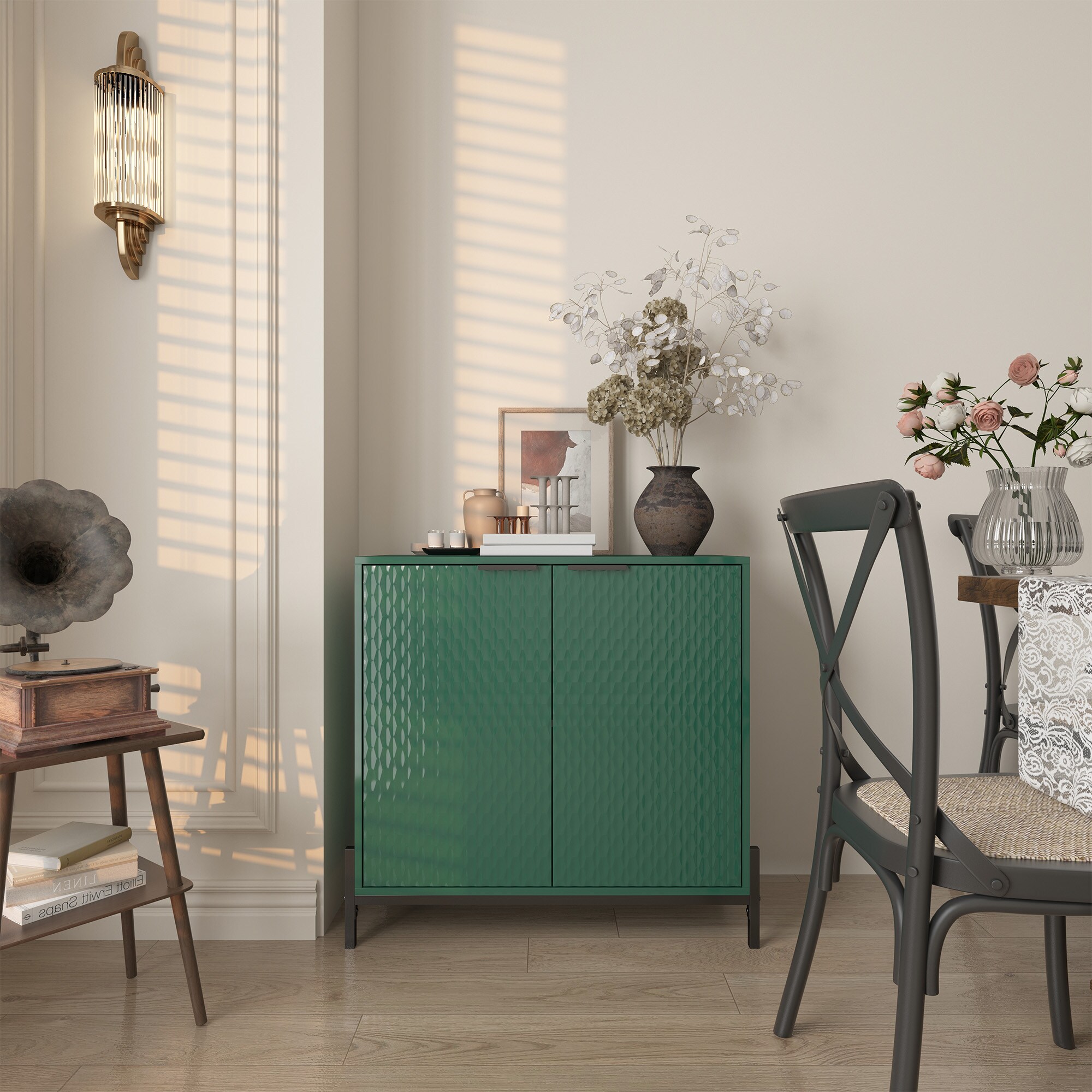 Green Glossy MDF Freestanding Accent Cabinet with Adjustable Shelving