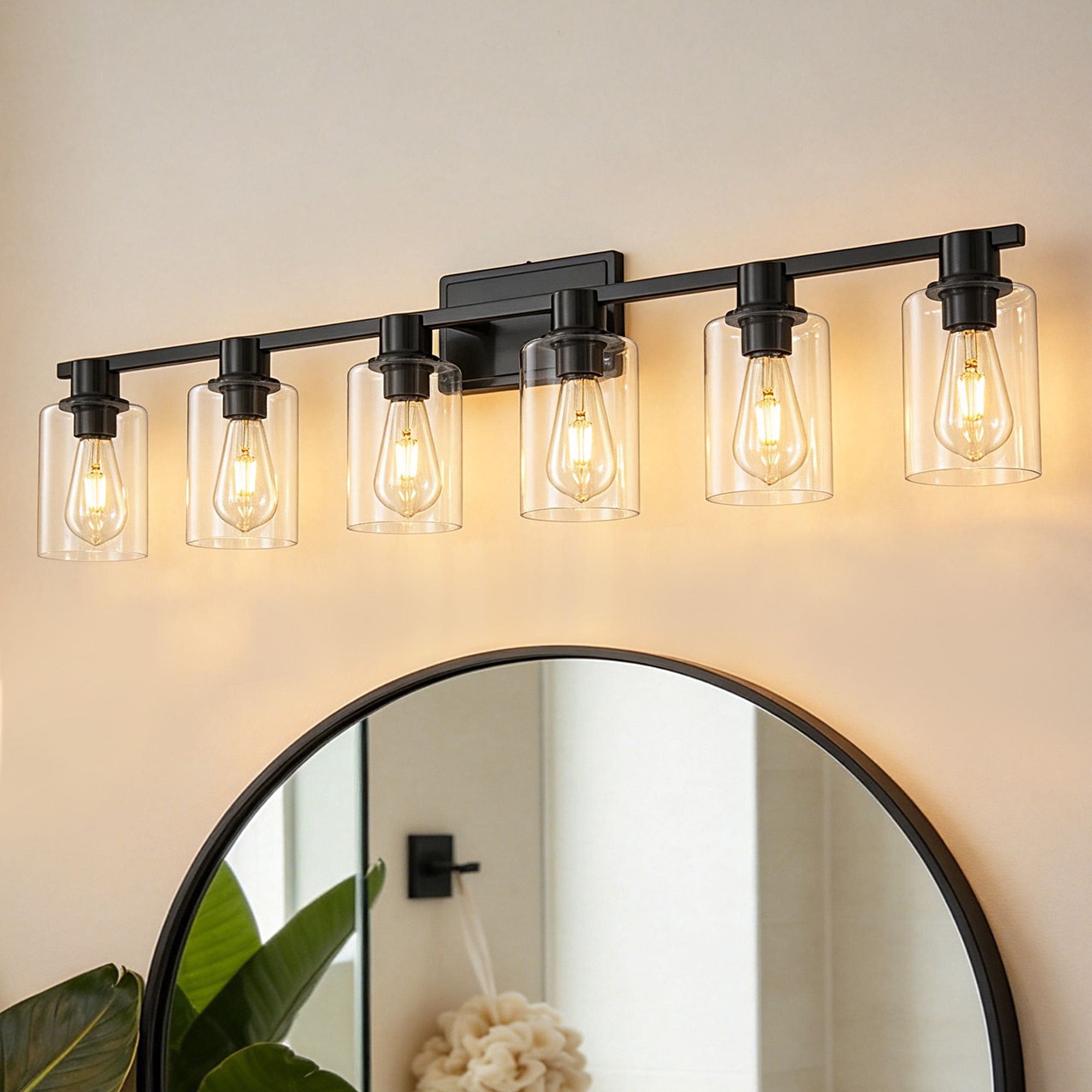 Lanmate  42.7-in 6 Light Black Transitional Bathroom Vanity light