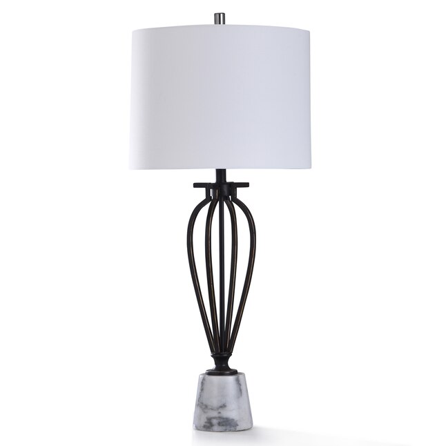 Way Table Lamp With Linen Shade, Silver Floor Lamp With Marble Base