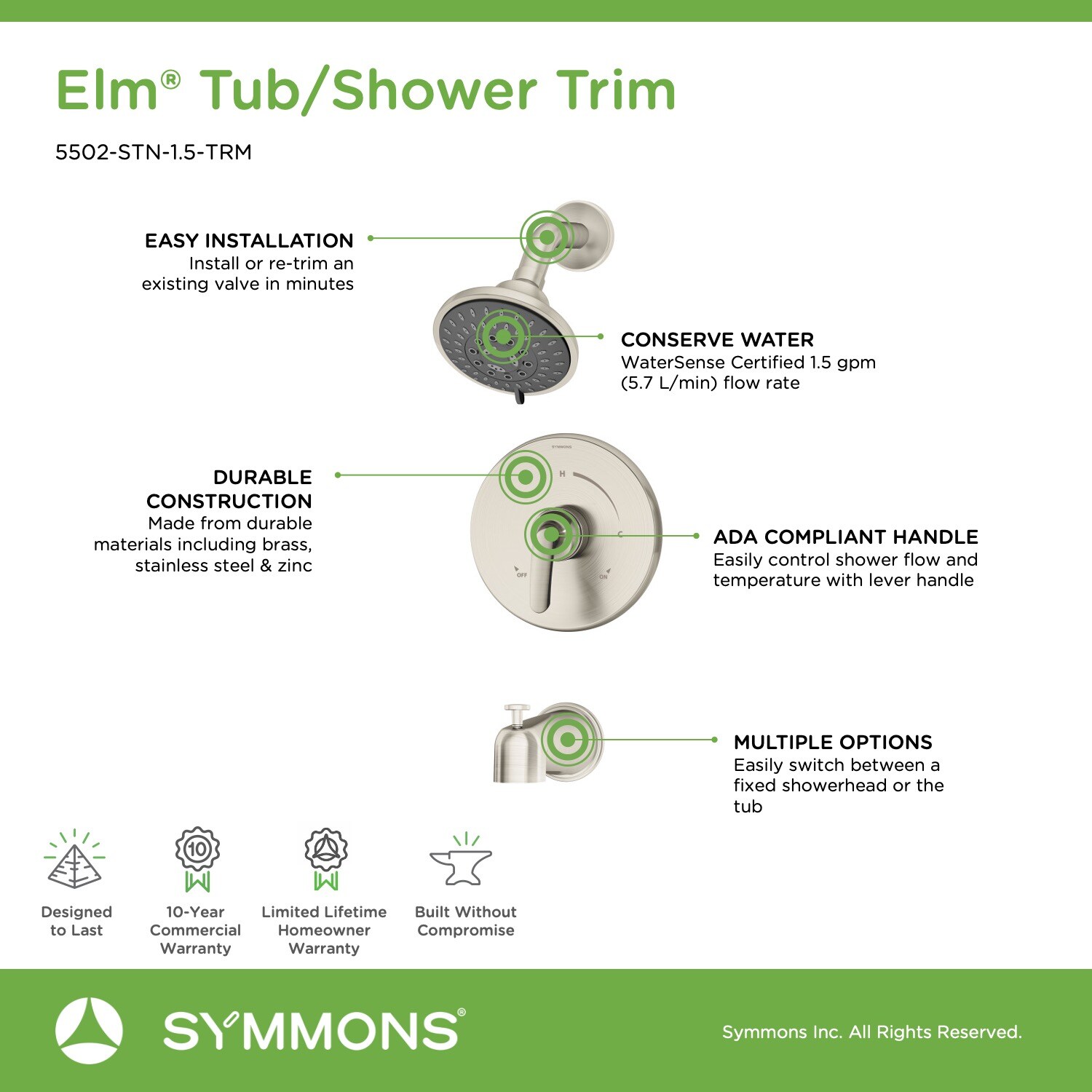 Symmons 5502-STN-1.5-TRM Tub-Shower-Faucets - View #4