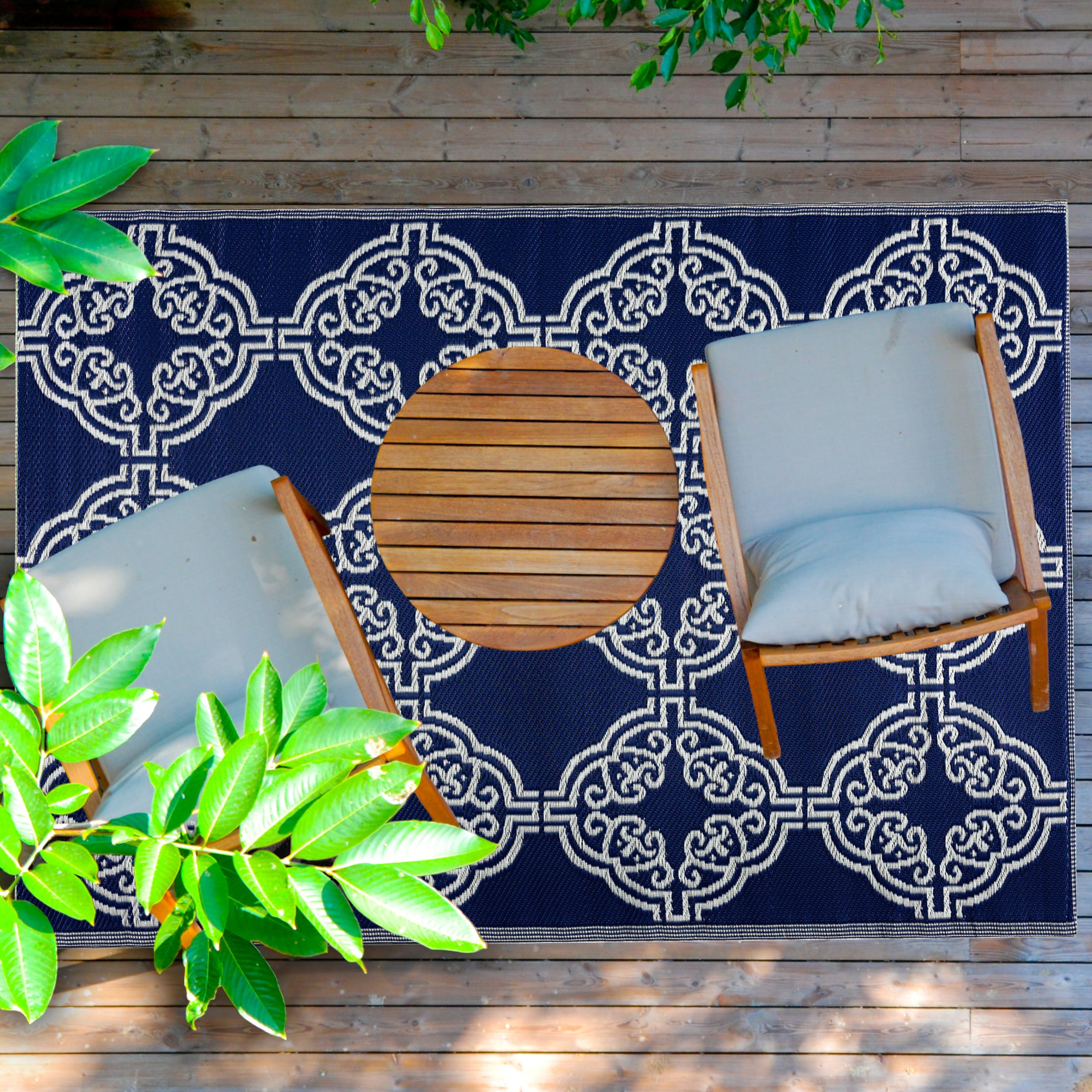 Playa Rug PLY-R-MRC-NC-5X7 5 x 7 (ft) Knotted Polypropylene Marrakesh-NavyWhite Rectangular Indoor/Outdoor Geometric Area rug