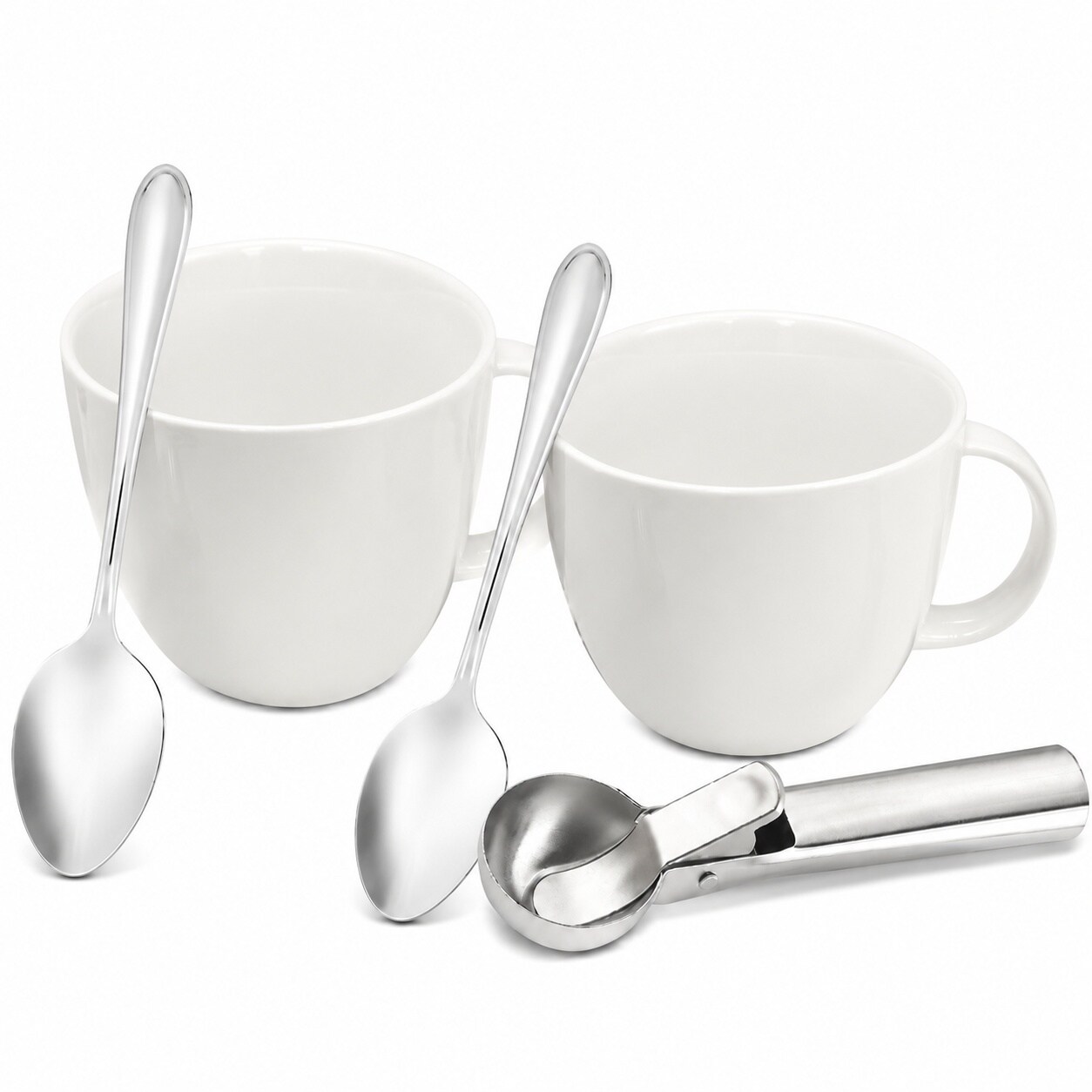 Aoibox  His and Hers Waffle Cone Printed Ceramic Ice Cream Bowls with Spoon and Scoop Couples Gift Set of 4