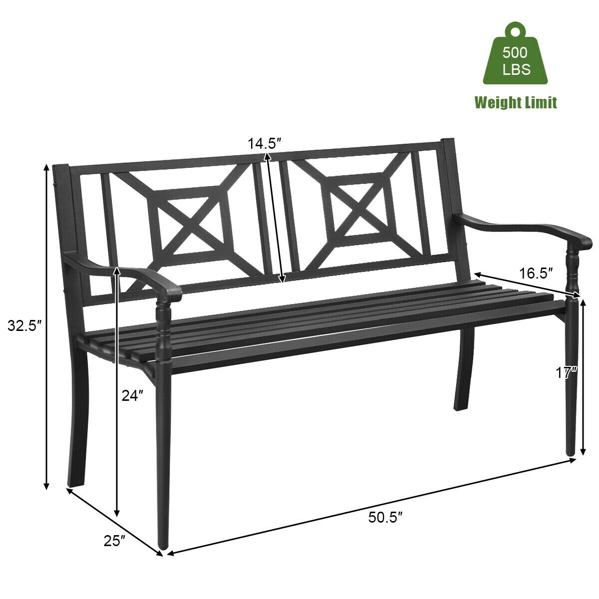 Forclover Outdoor Steel Park Bench 50.5-in W x 32.5-in H Black Steel ...