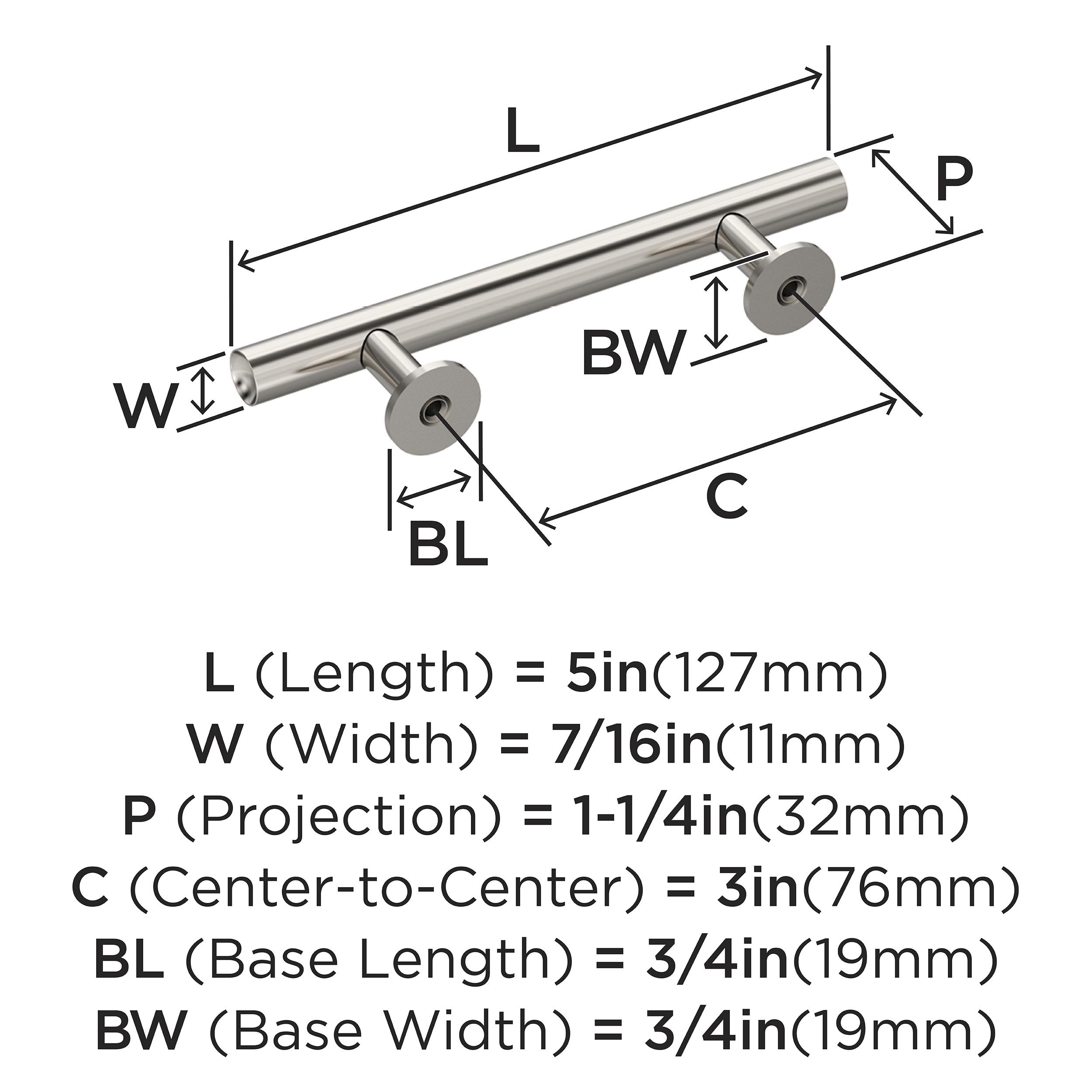 Polished Nickel 3" Bar Cabinet Pull with Mounting Hardware