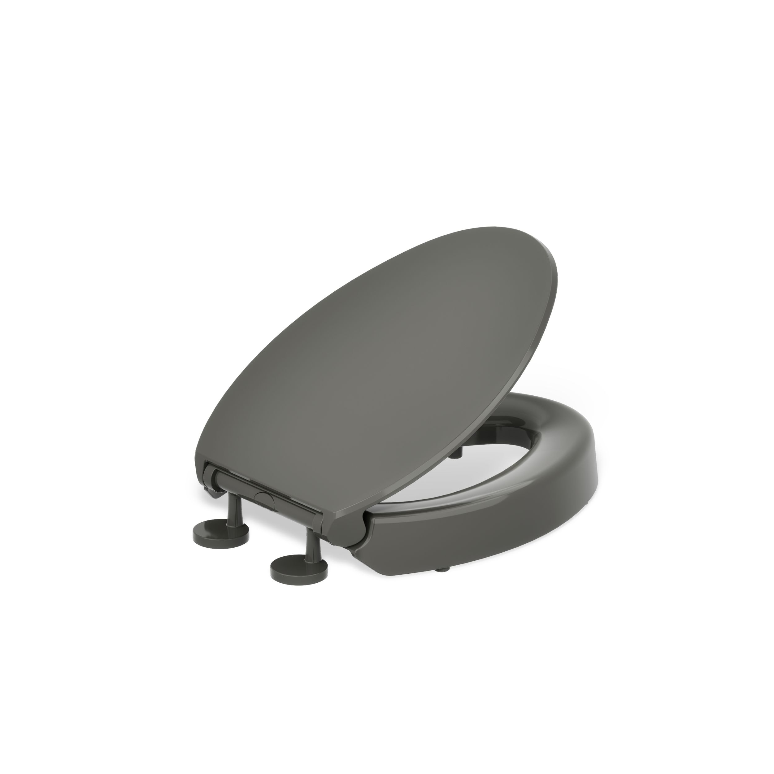 KOHLER Hyten Plastic Thunder Grey Round Soft Close Padded Toilet Seat