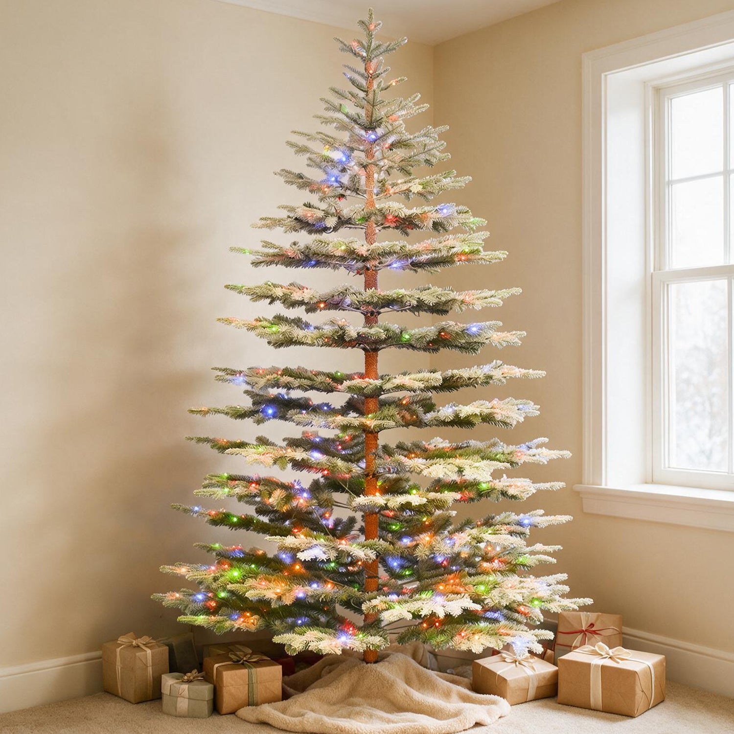 vivatrees 6ft Premium Artificial Christmas Trees Snow Flocked Pine Pre-lit Full with 10 Color Changing Modes Multicolor LED Lights