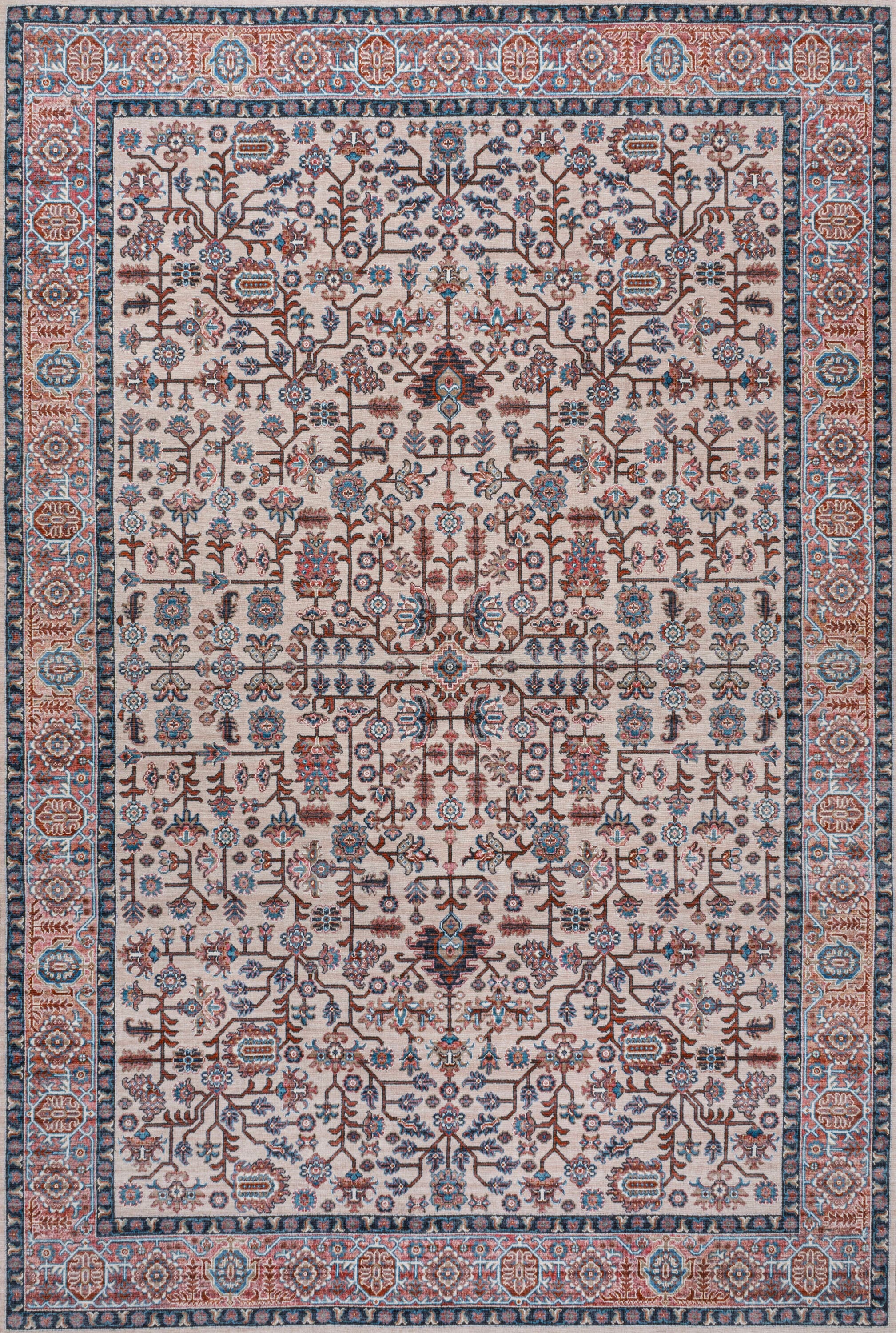 Kemer Persian Washable Chenille Beige/Red/Blue 3 ft. x 5 ft. Area Rug