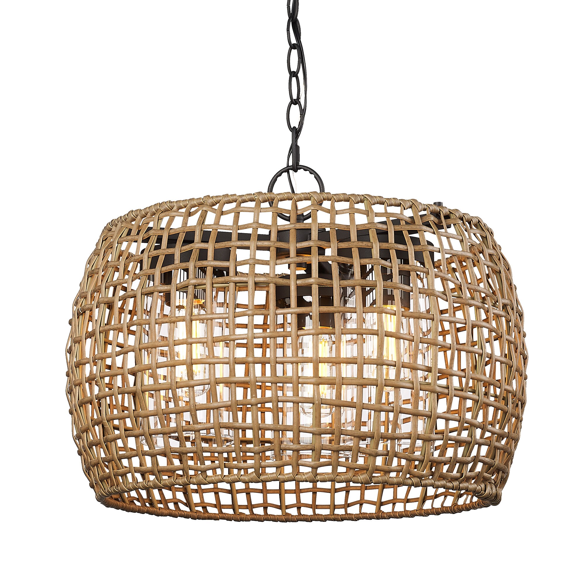 Golden Lighting 1067-O3P NB-MAW Piper 3 -Light Natural Black Modern/contemporary Drum Medium Indoor/Outdoor Hanging Pendant light
