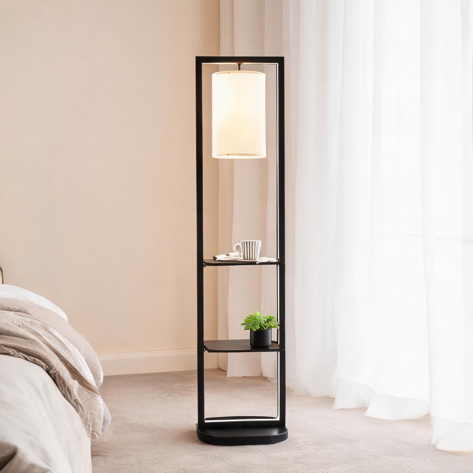 SunJet Sleek Black Two-Tier Vertical Display Stand with Integrated E26 ...
