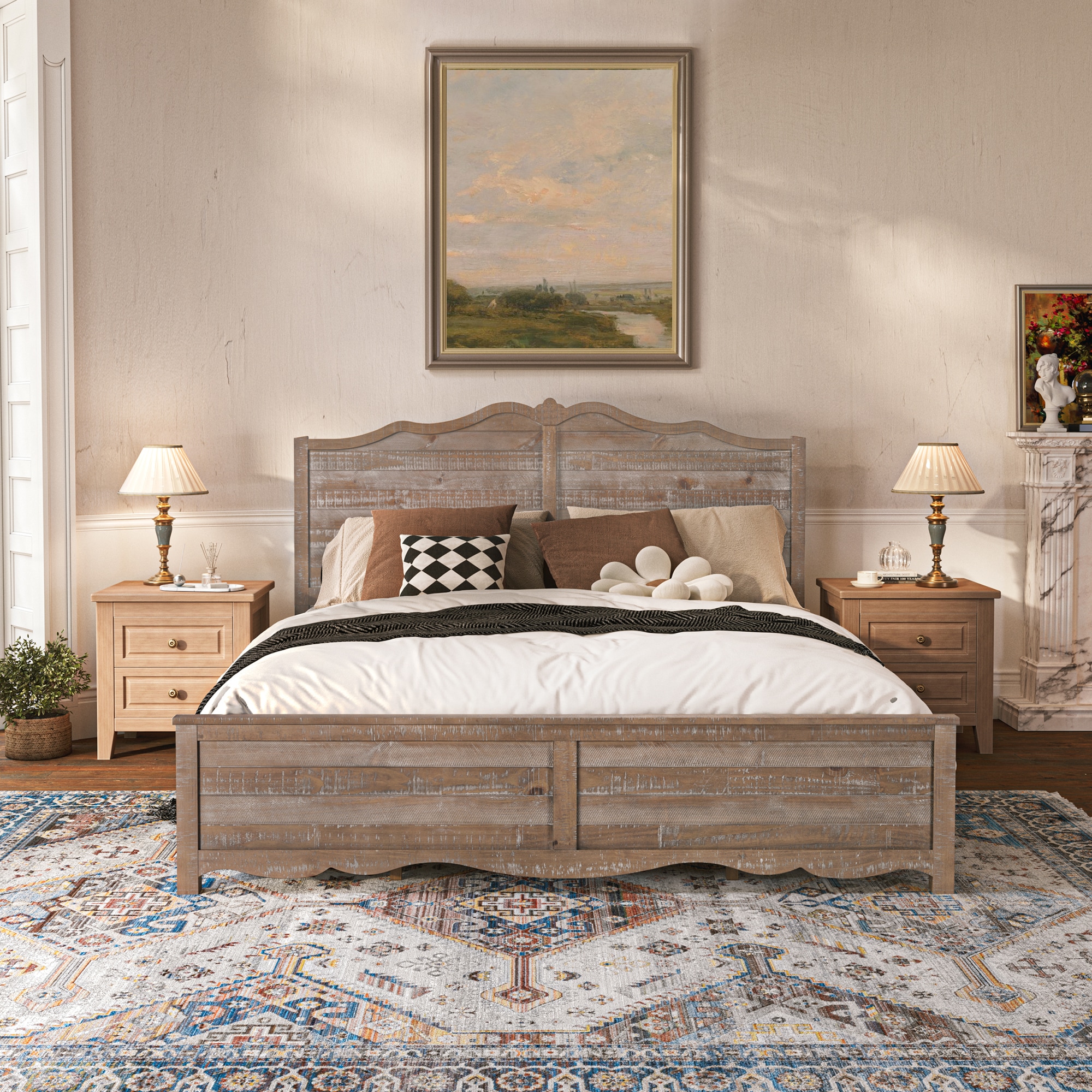 Yurevna King Chalk Wood Tufted Platform Bed with Headboard