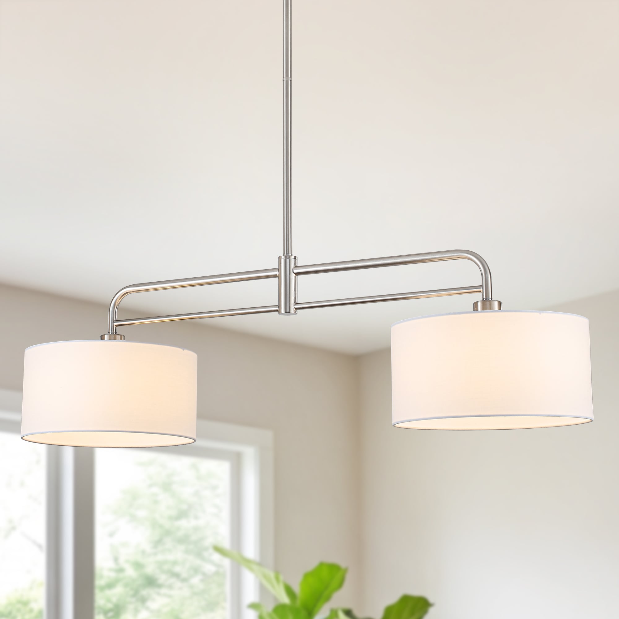 HLJYNJM - 2-Light Linear Kitchen Island Chandelier Modern Double Drum Fabric Shade Linear Pendant...