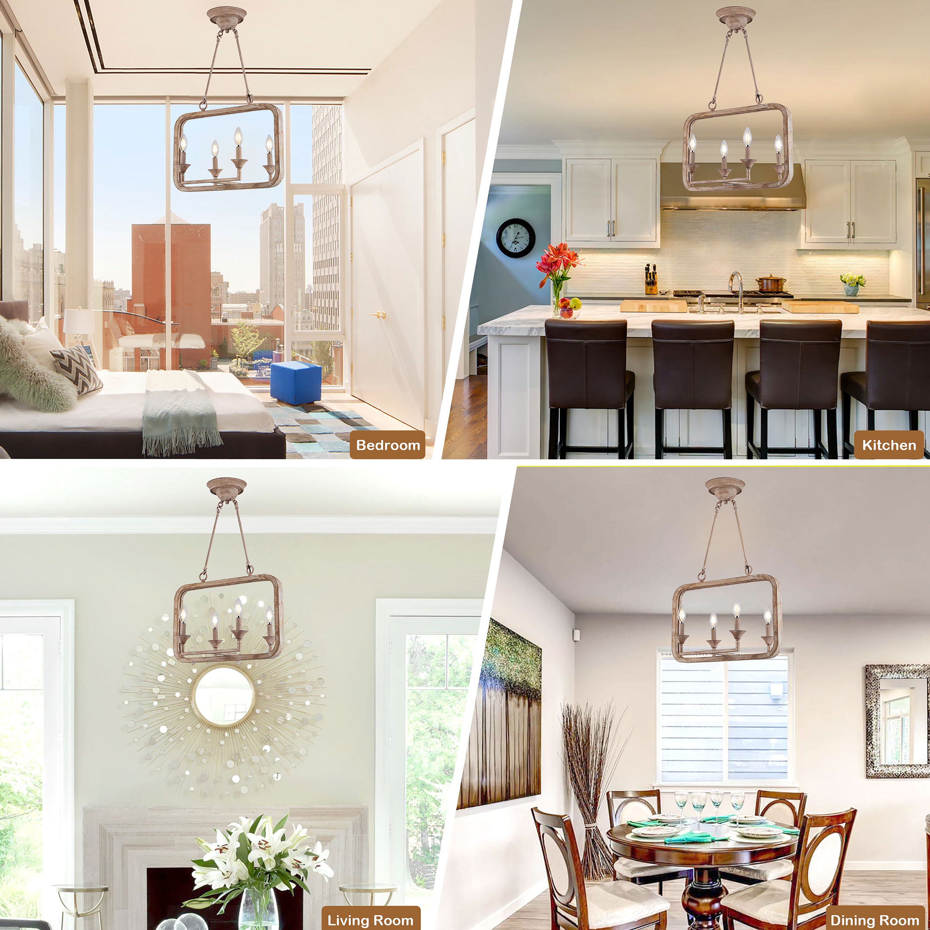 Weathered Wood Brushed Brown Farmhouse Chandelier with Adjustable Height