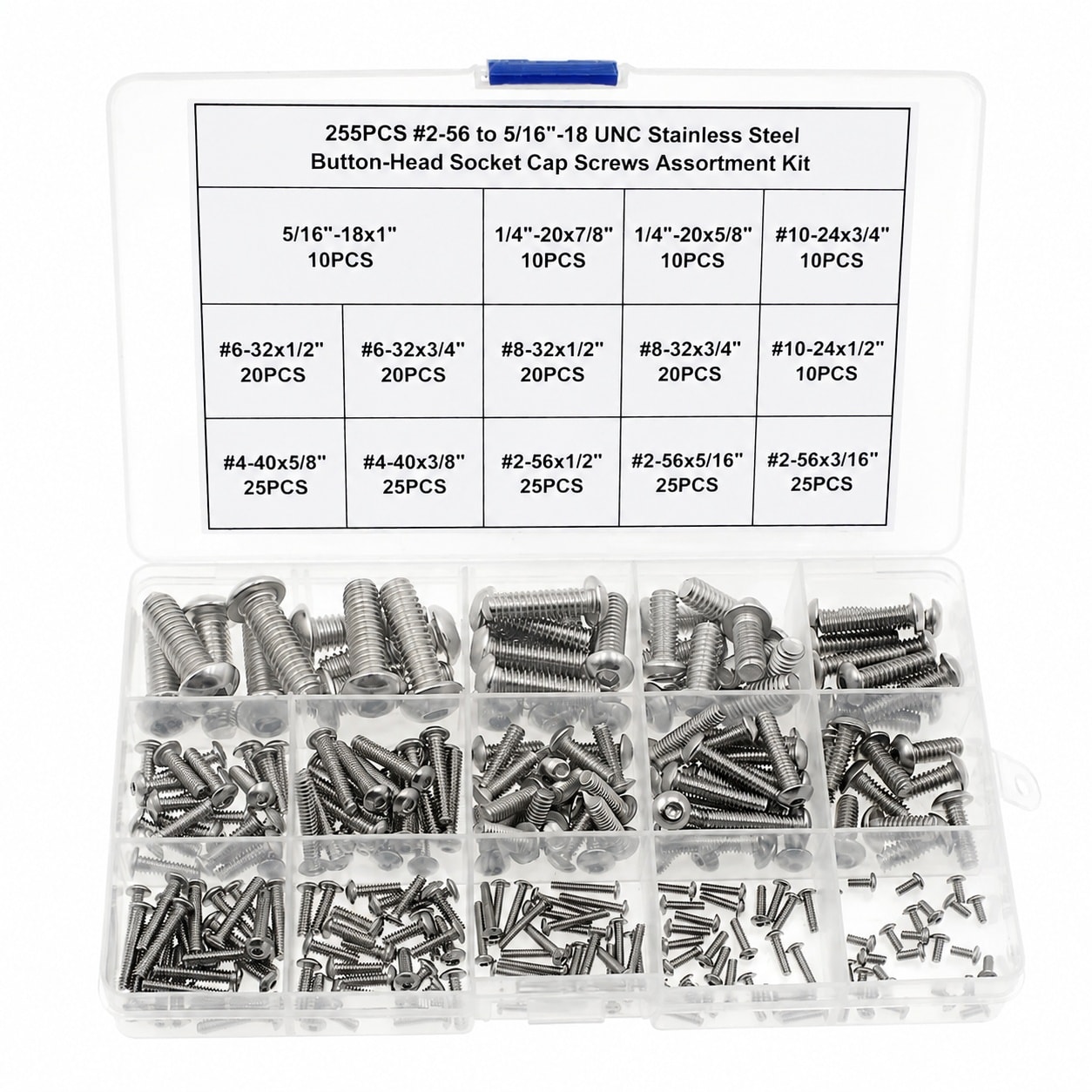 SenQWFa 304 Stainless Steel Button Head Socket Cap Screws Assortment Kit SAE Standard Sizes 255 Pieces durable home and garden