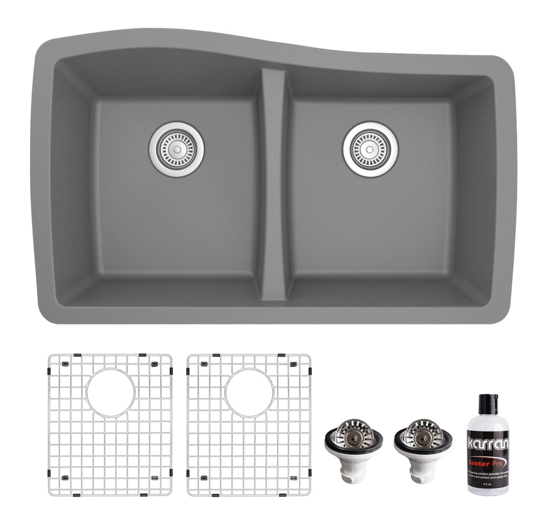 Karran QU-720-GR-PK1 Undermount 33.50-in x 20.375-in Quartz Double equal bowl Kitchen Sink