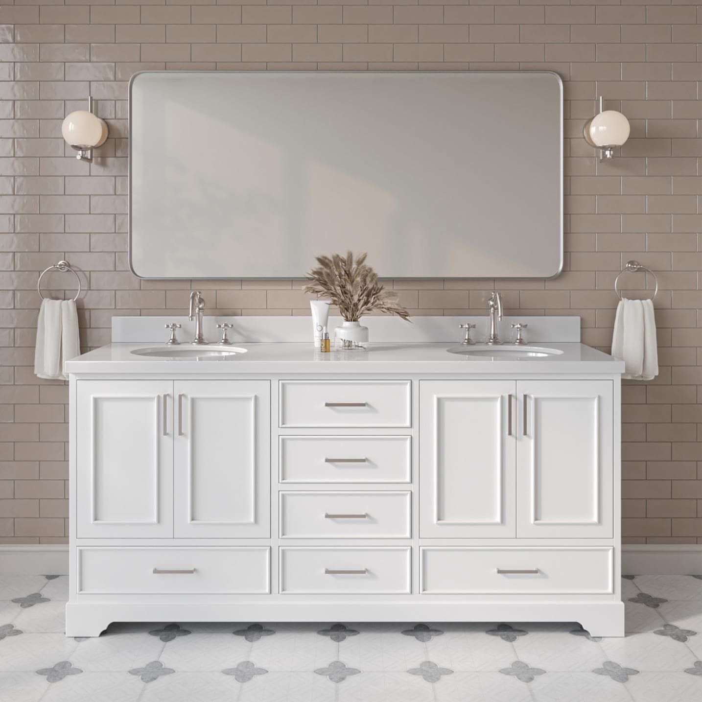 ARIEL Stafford 72-in White Undermount Double Sink Bathroom Vanity with Pure White Quartz Quartz Top