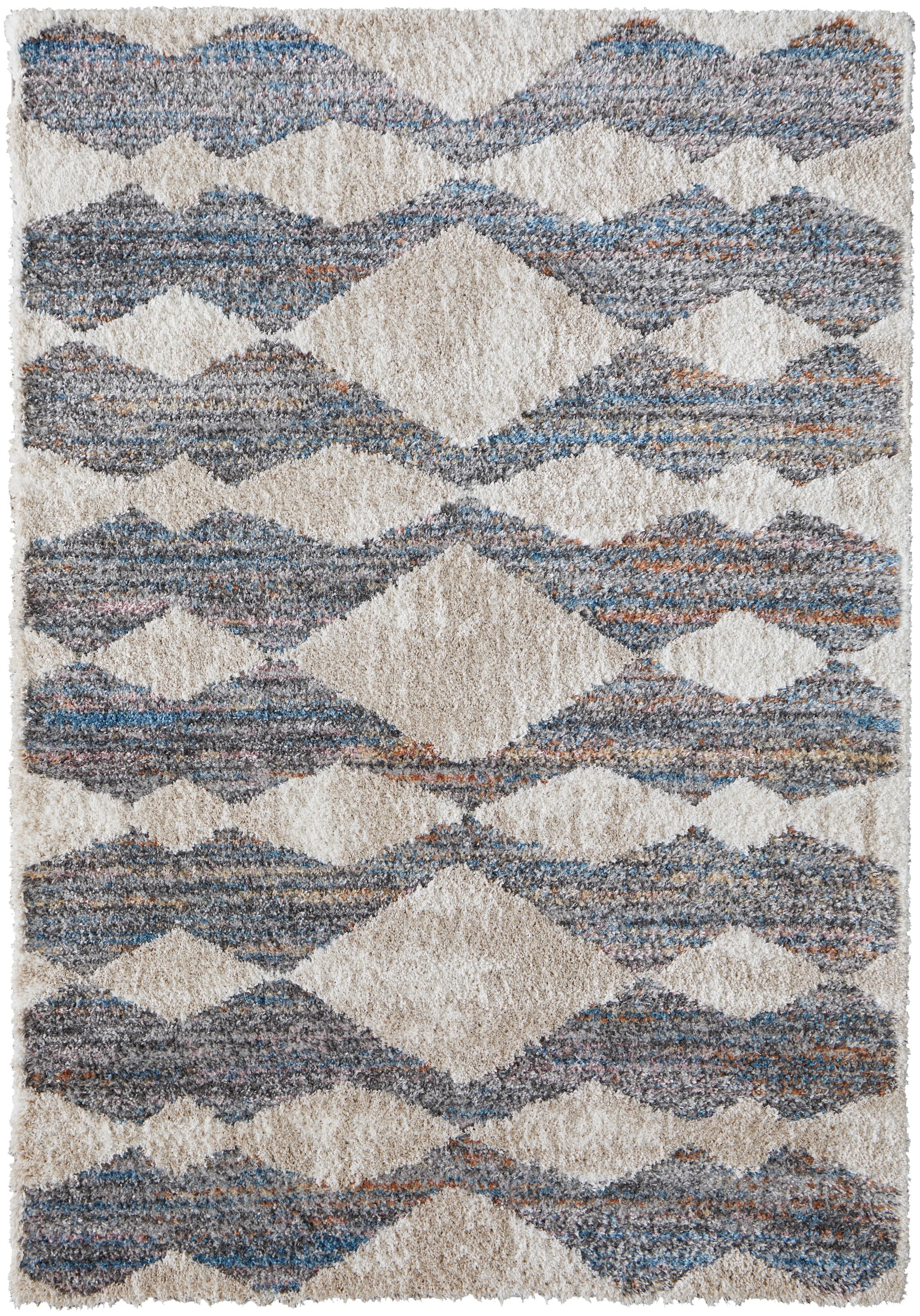Room Envy MYNR39IFGRYMLTG00 9 x 12 (ft) Loomed Polyester Tan/Ivory/Blue Rectangular Indoor Chevron Area rug