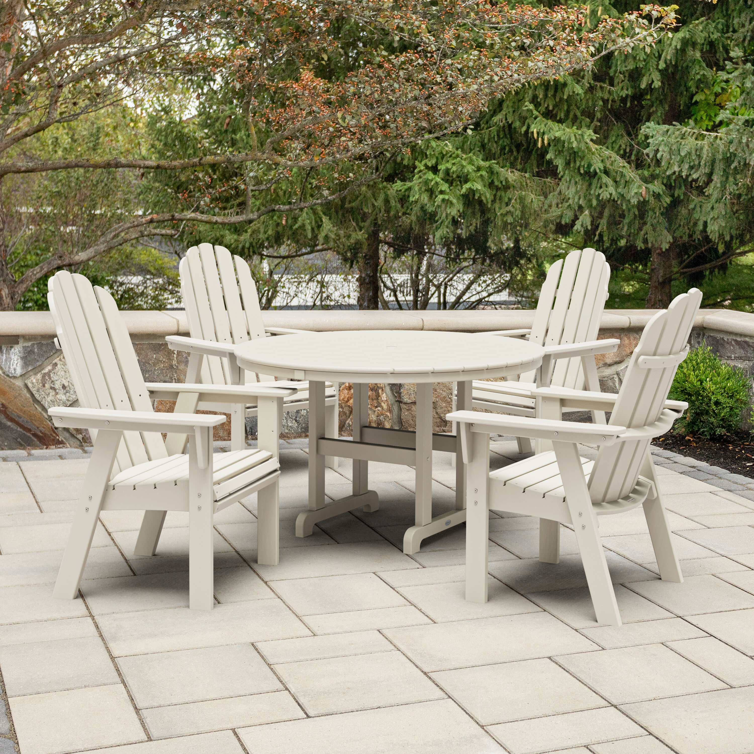 allen + roth by POLYWOOD PWS2727-1-SA Oakport 5 -Piece Sand Patio Dining Set Plastic Round Table with 4 Stationary Chairs