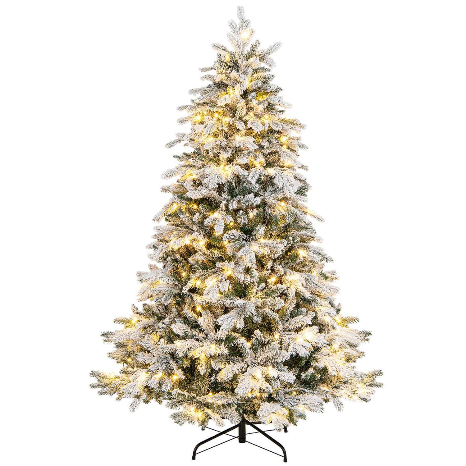 Goplus  6 FT Pre-Lit Flocked Christmas Tree Hinged with 260 LED Lights and 1415 Branch Tips
