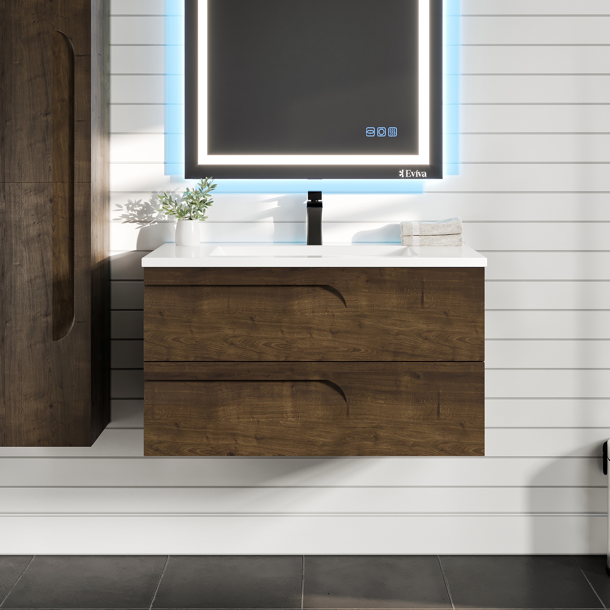 Eviva EVVN23-39RW-WM Joy 40-in Rosewood Single sink Floating Bathroom Vanity with White Porcelain Top