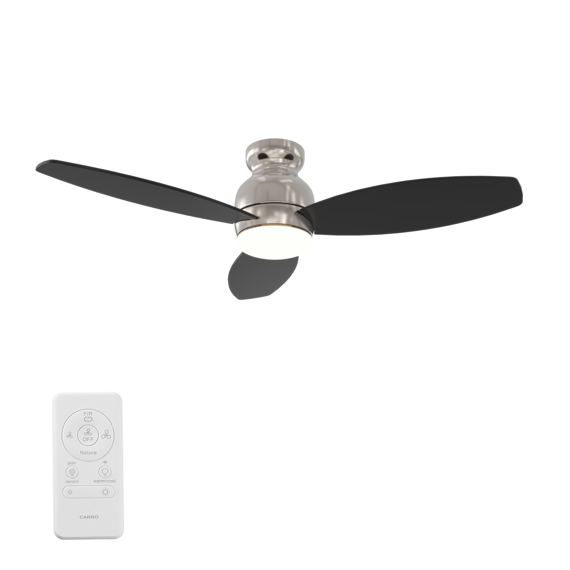 CARRO USA LS483Q-L12-S2-1 Trendsetter 48-in Integrated LED Outdoor Flush Mount Smart Silver with Black Blades Ceiling Fan With Light - Remote Included ( 3 -Blade )
