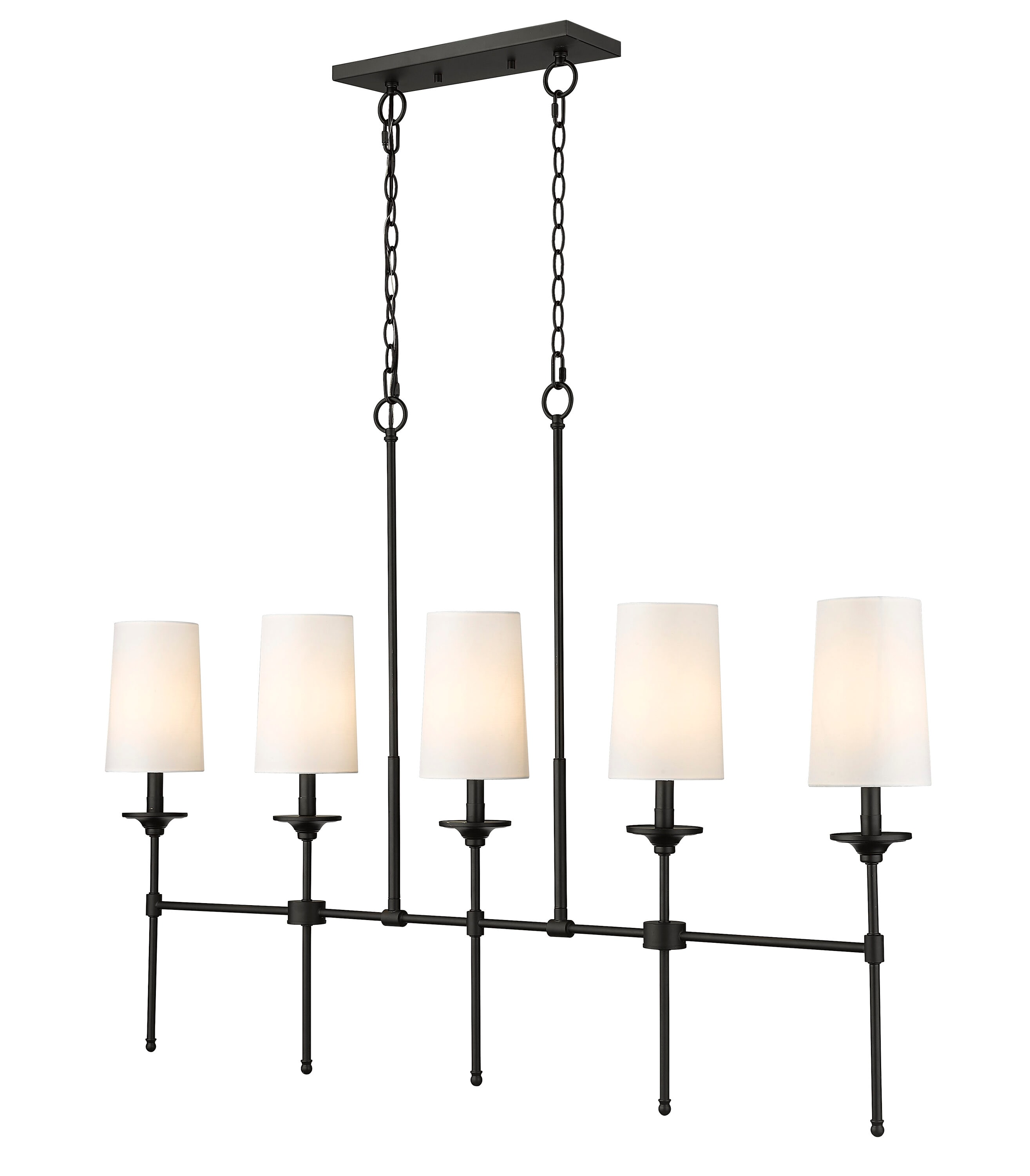 Emily Rubbed Brass 51" 5-Light Chandelier with Off-White Shades