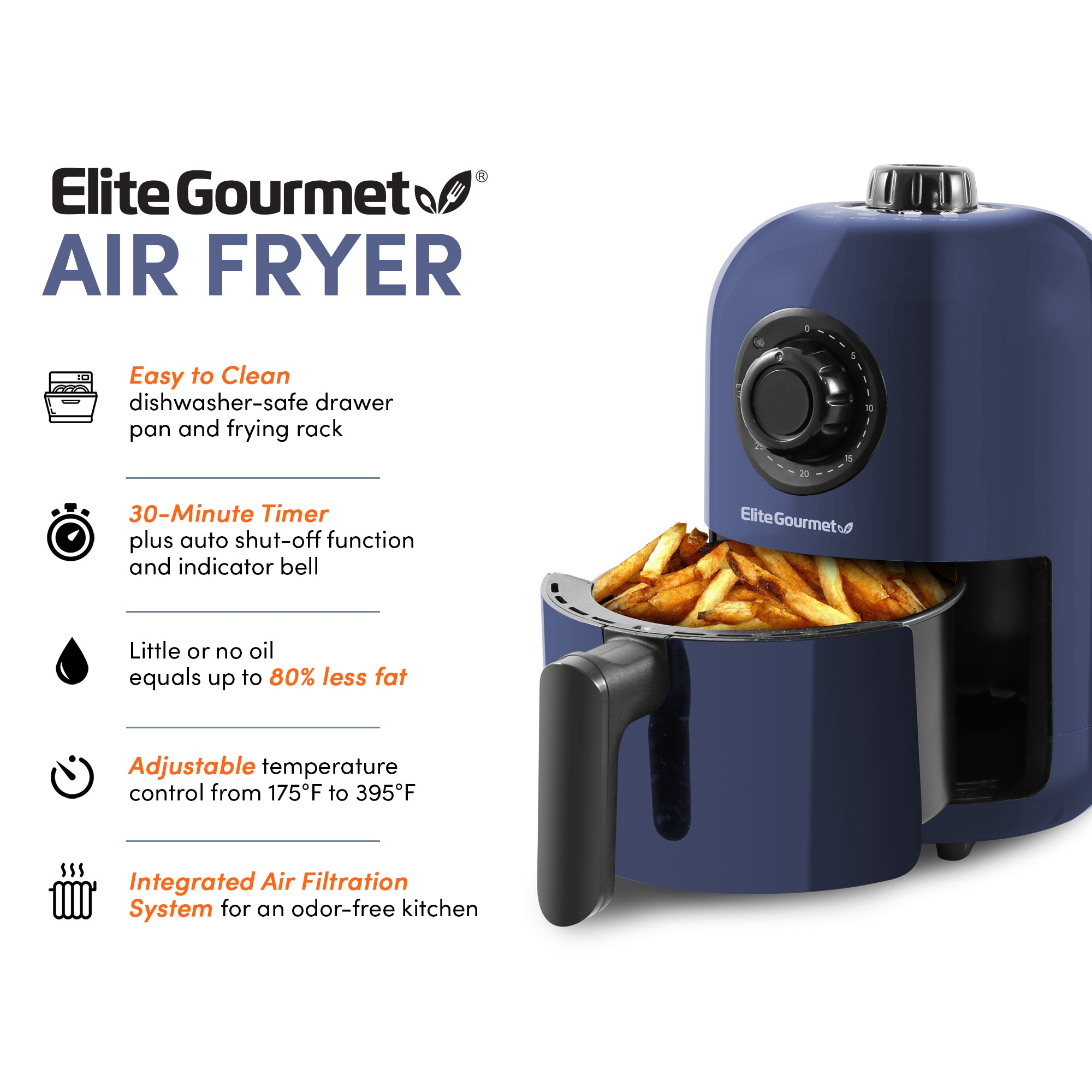 Elite Gourmet 1Qt Compact Air Fryer in Slate Blue - Oil-less