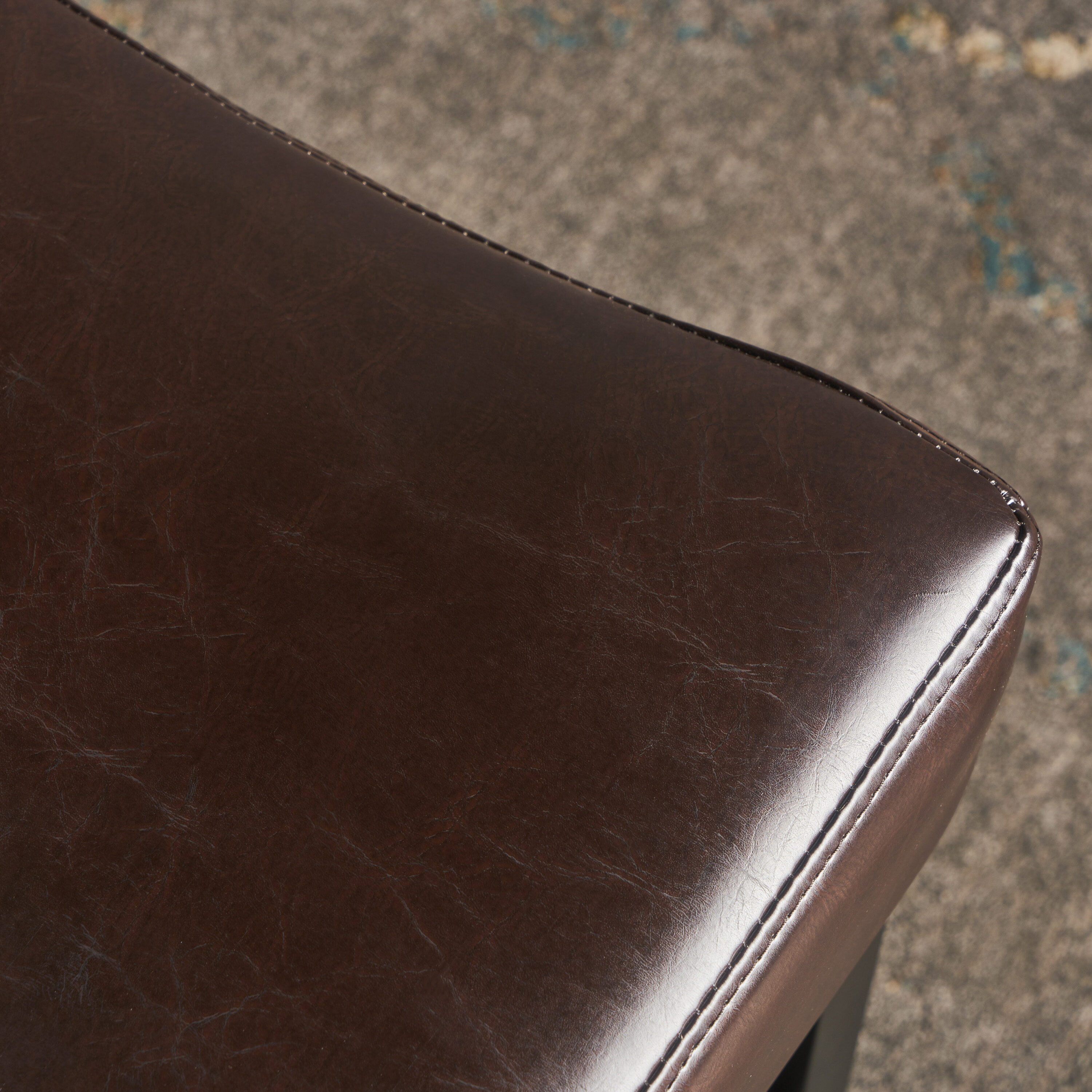 Brown Leather and Wood Backless Saddle Counter Stools, Set of 2