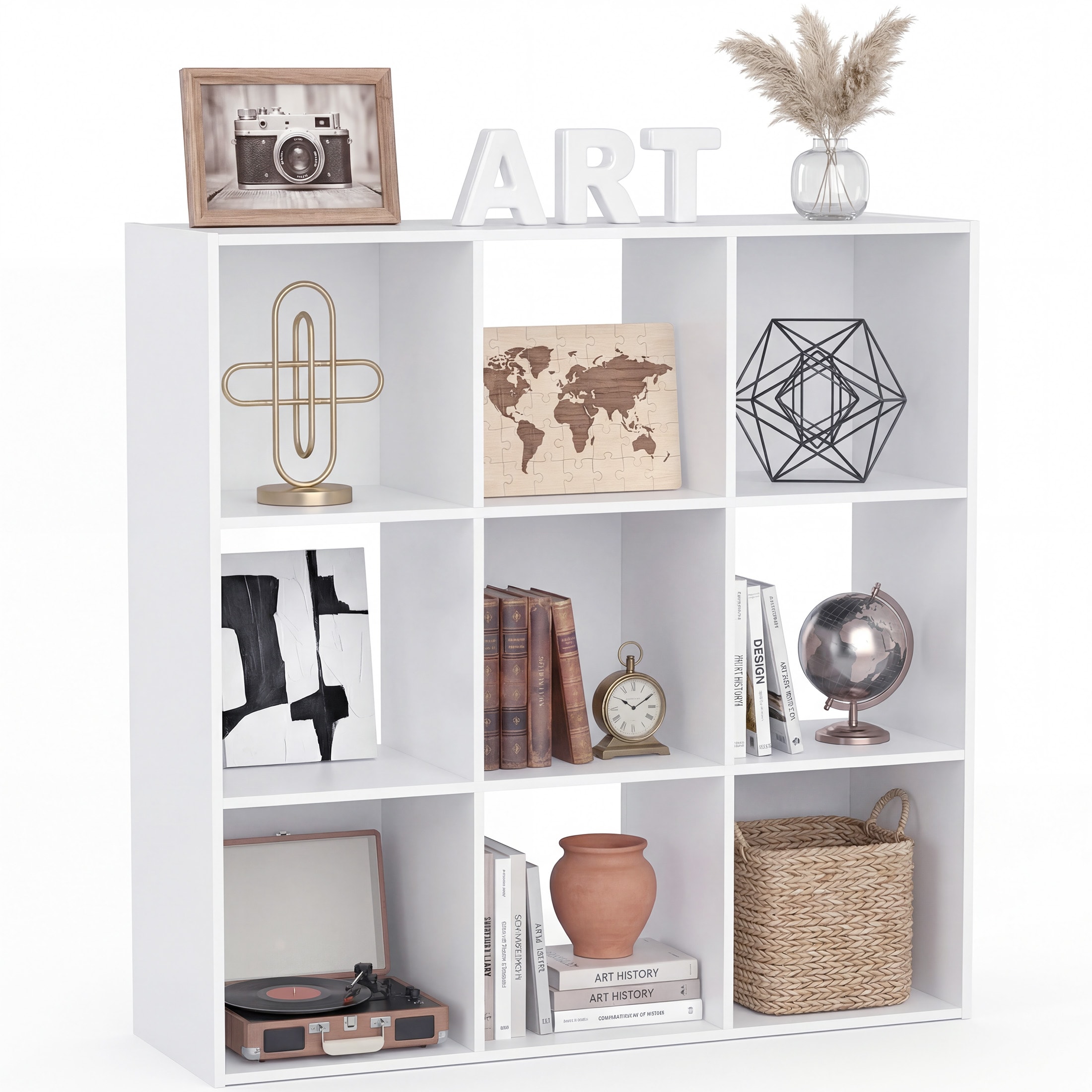 Sweetcrispy 35.2-in H x 35.9-in W x 11.6-in D White Stackable Wood Laminate 9 Cube Organizer