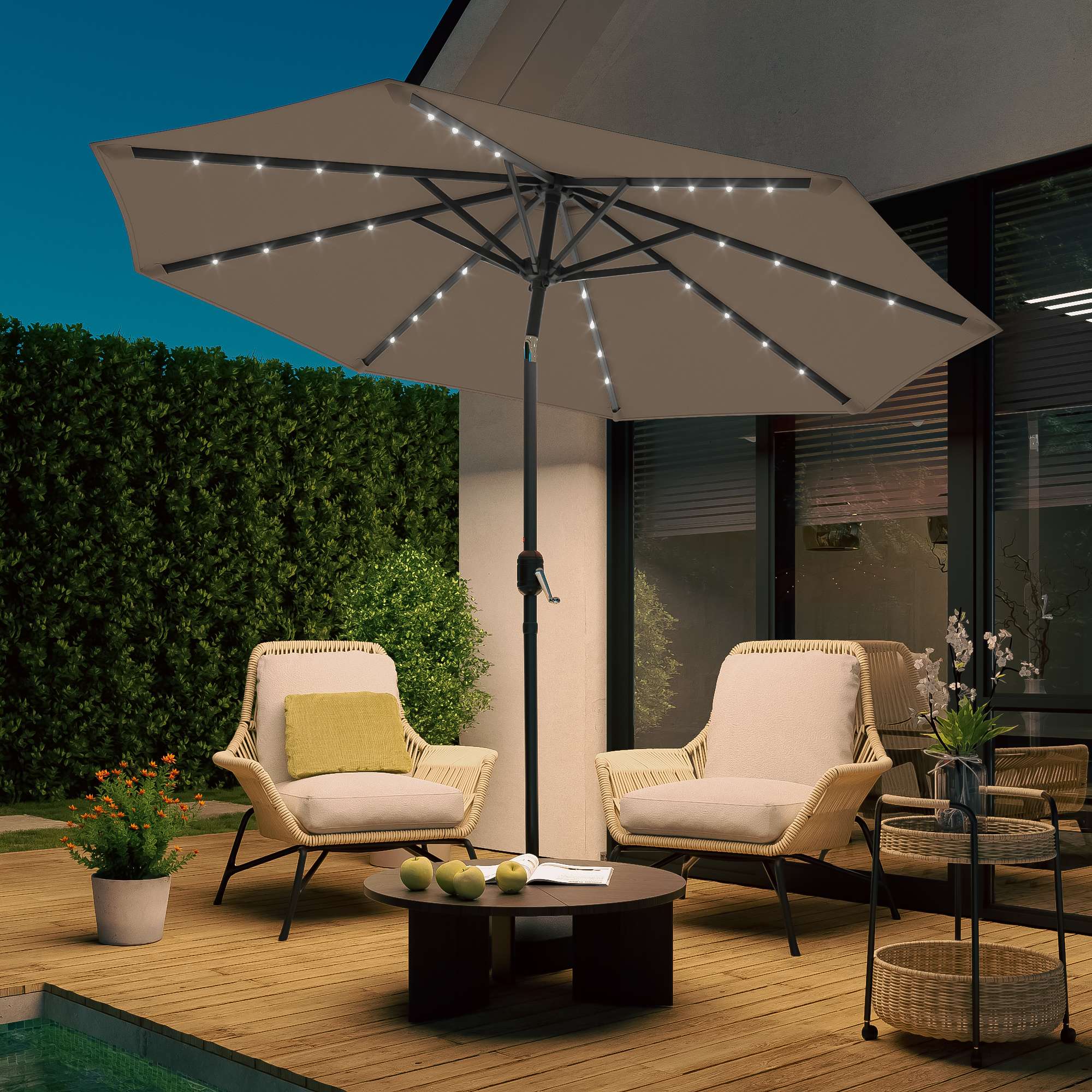 9ft patio umbrella in taupe Aok Garden 9Ft LED Round Patio Umbrella with Large Canopy Outdoor Table  Umbrella for Garden deck and pool Taupe in the Patio Umbrellas department  at Lowes.com