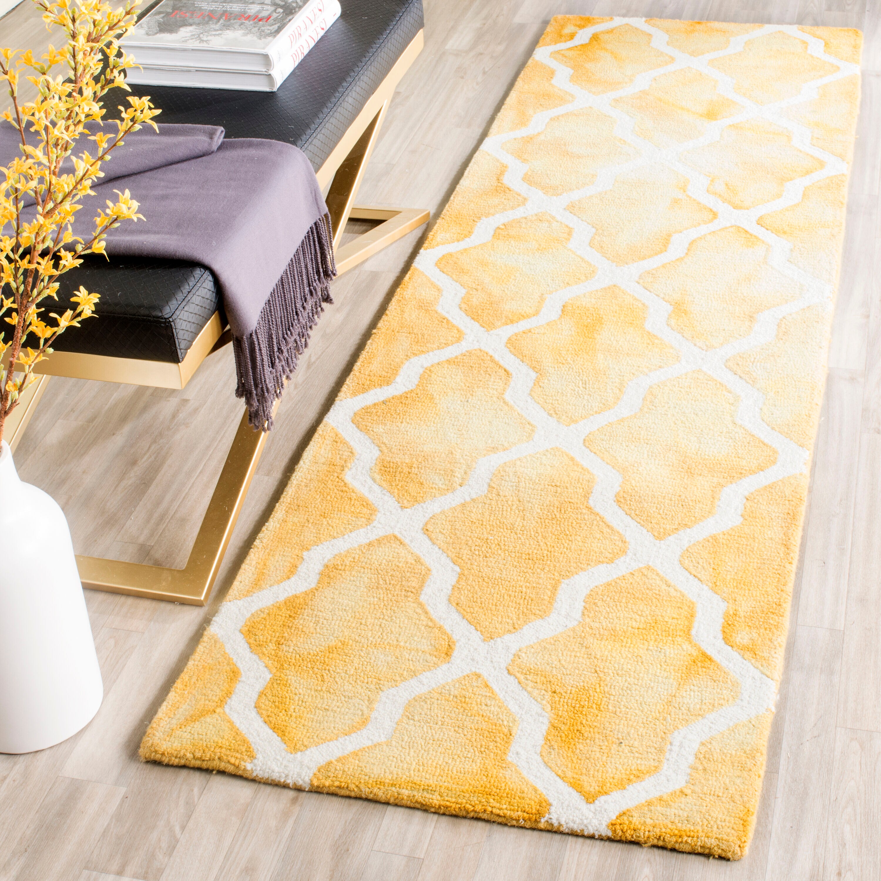  Dip Dye 540 Gold/Ivory Contemporary 2ft-3in x 6ft Runner Rug