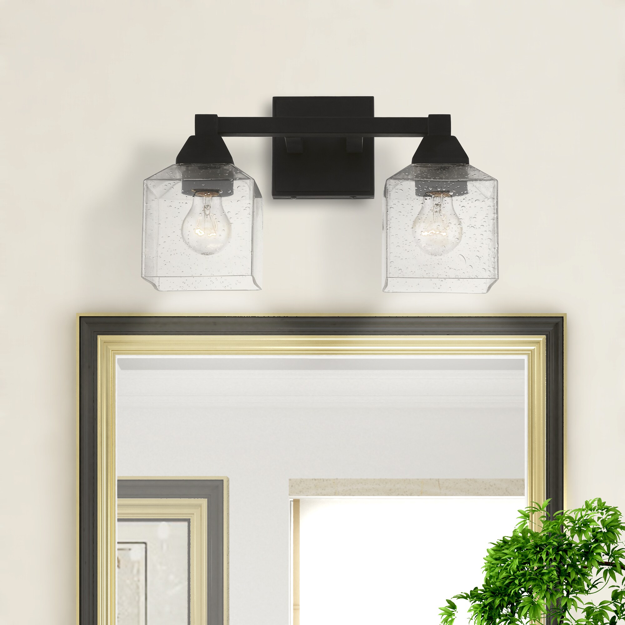 Aragon Seeded Glass Dual-Light Vanity Sconce in Black