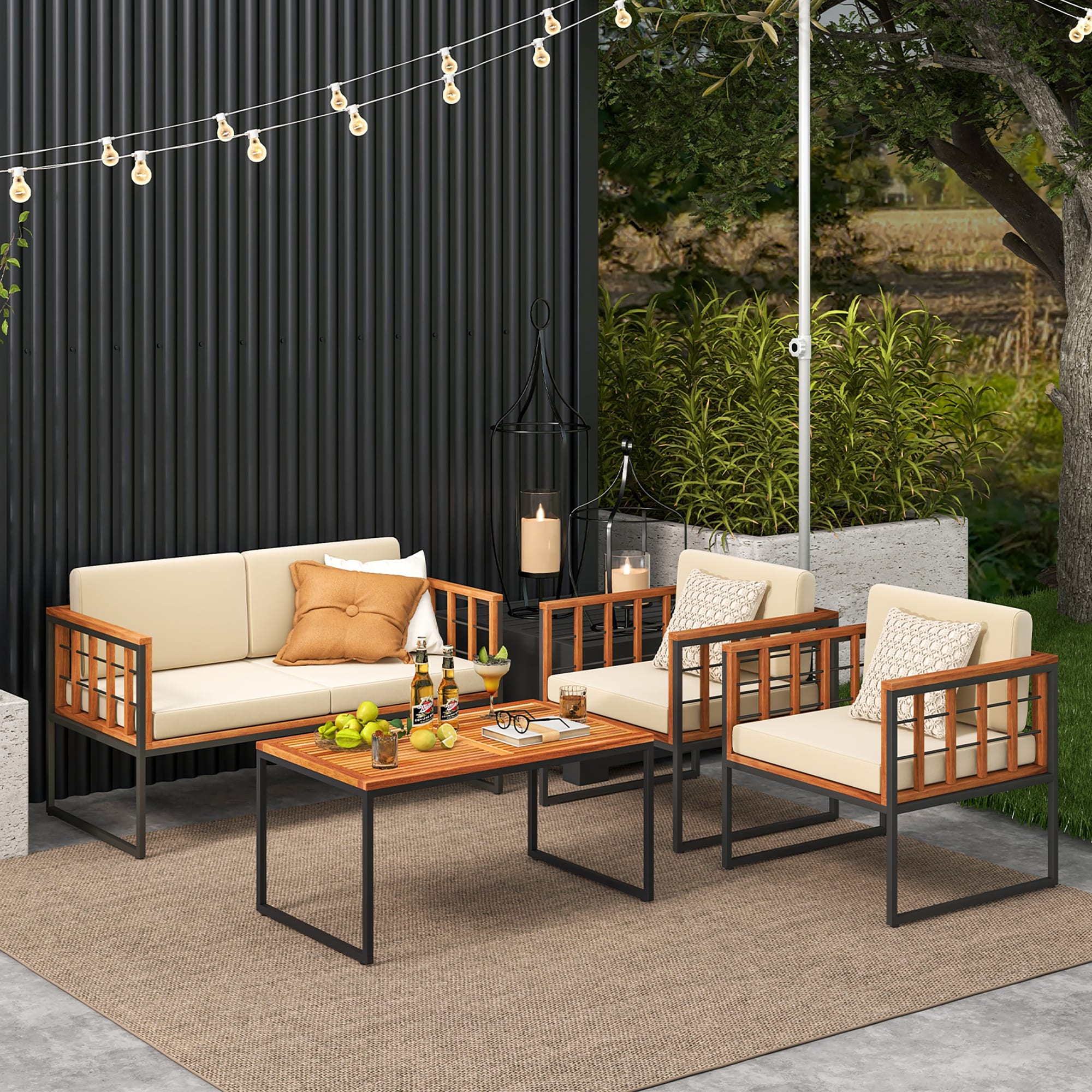 Forclover ALRO-3P22BR 4 -Piece Patio Conversation Set with Off-white Cushions