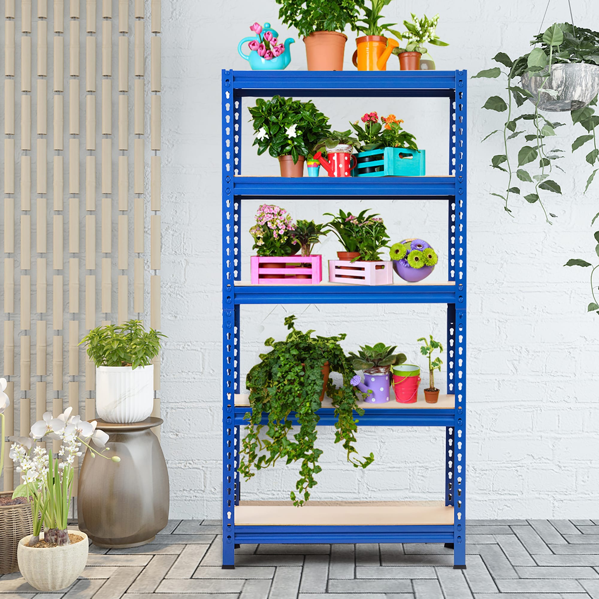 Goplus 5-Tier Metal Storage Shelves 60 inch Garage Rack W/Adjustable Shelves  Blue in the Column Shelves department at