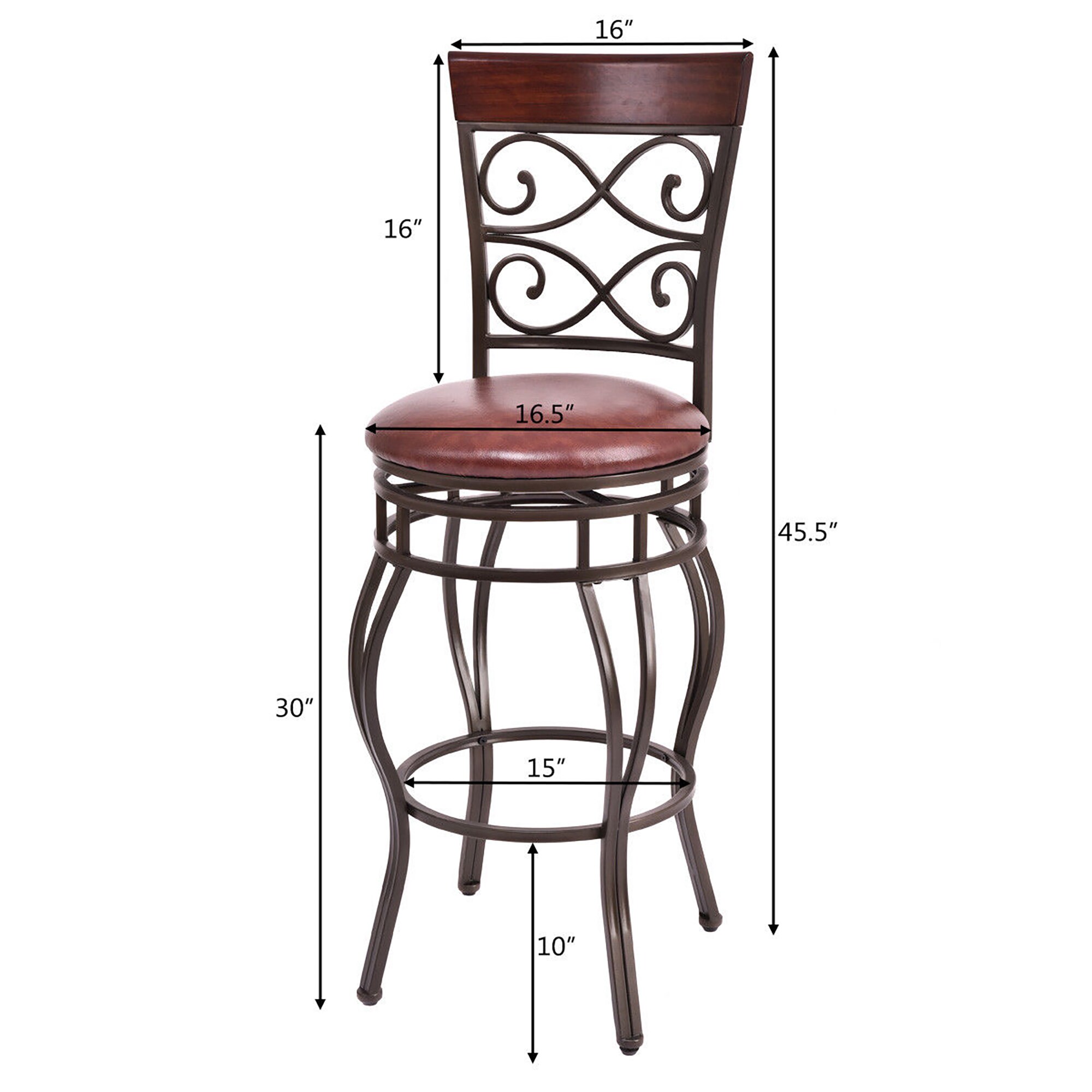 Costway Cherry, Brown 30-in H Bar height Upholstered Swivel