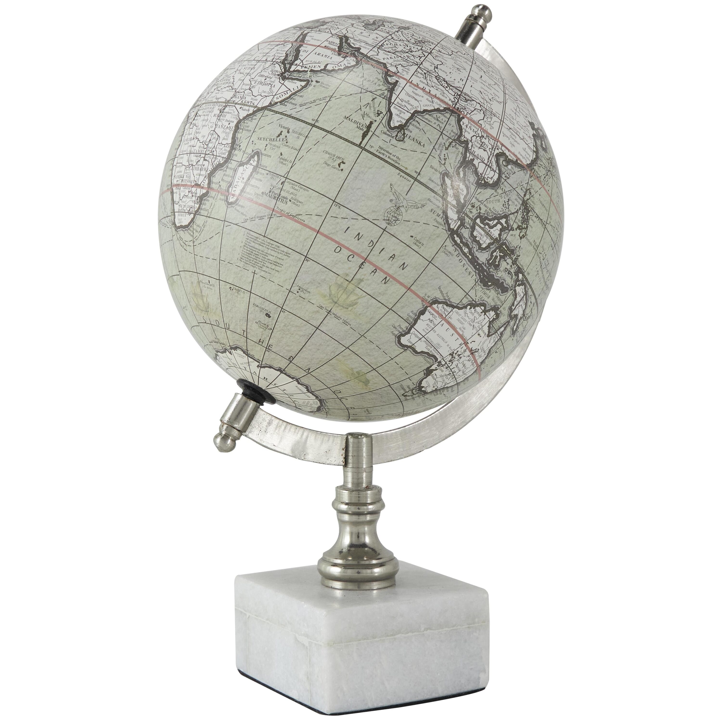 Contemporary White Marble Globe with Silver Accents
