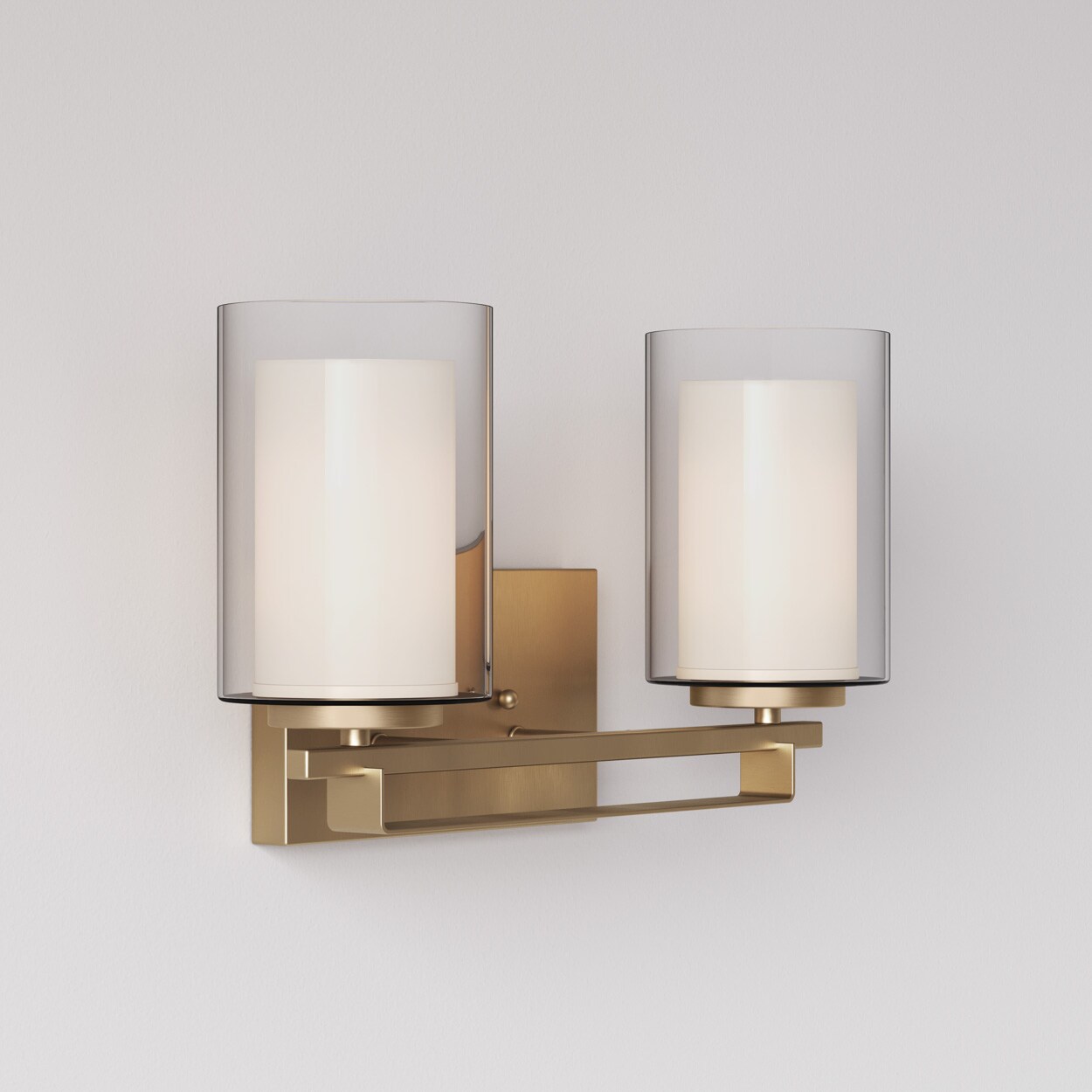 Minka Lavery Parsons Studio 2-Light 15-in Brushed Gold Vanity Light with Etched White and Clear Glass Shade