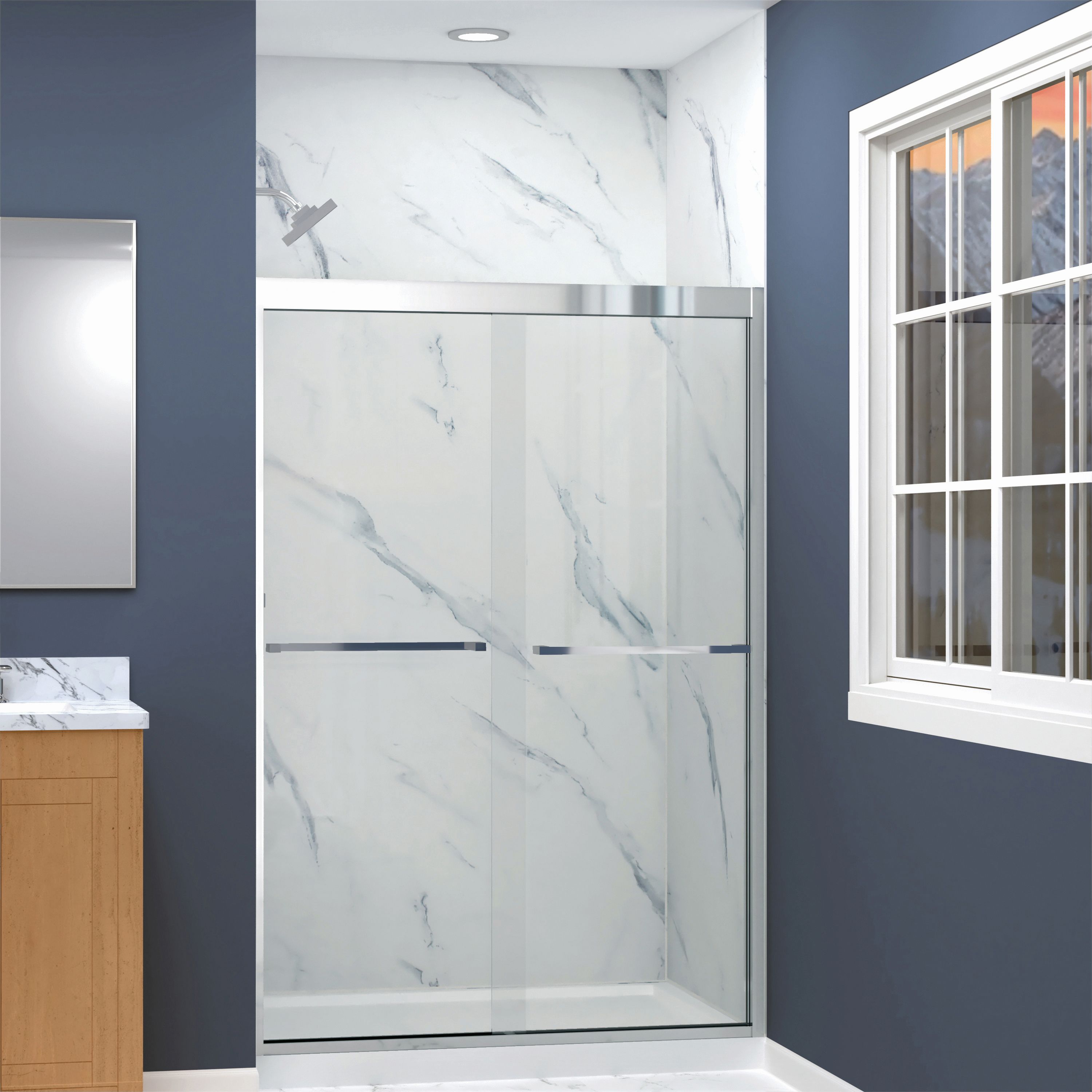 Transolid FBPT487008C-S-PC Frederick Polished Chrome 45-3/4-in to 47-in W x 70-in H Semi-frameless Tempered Glass Sliding Soft Close Shower door
