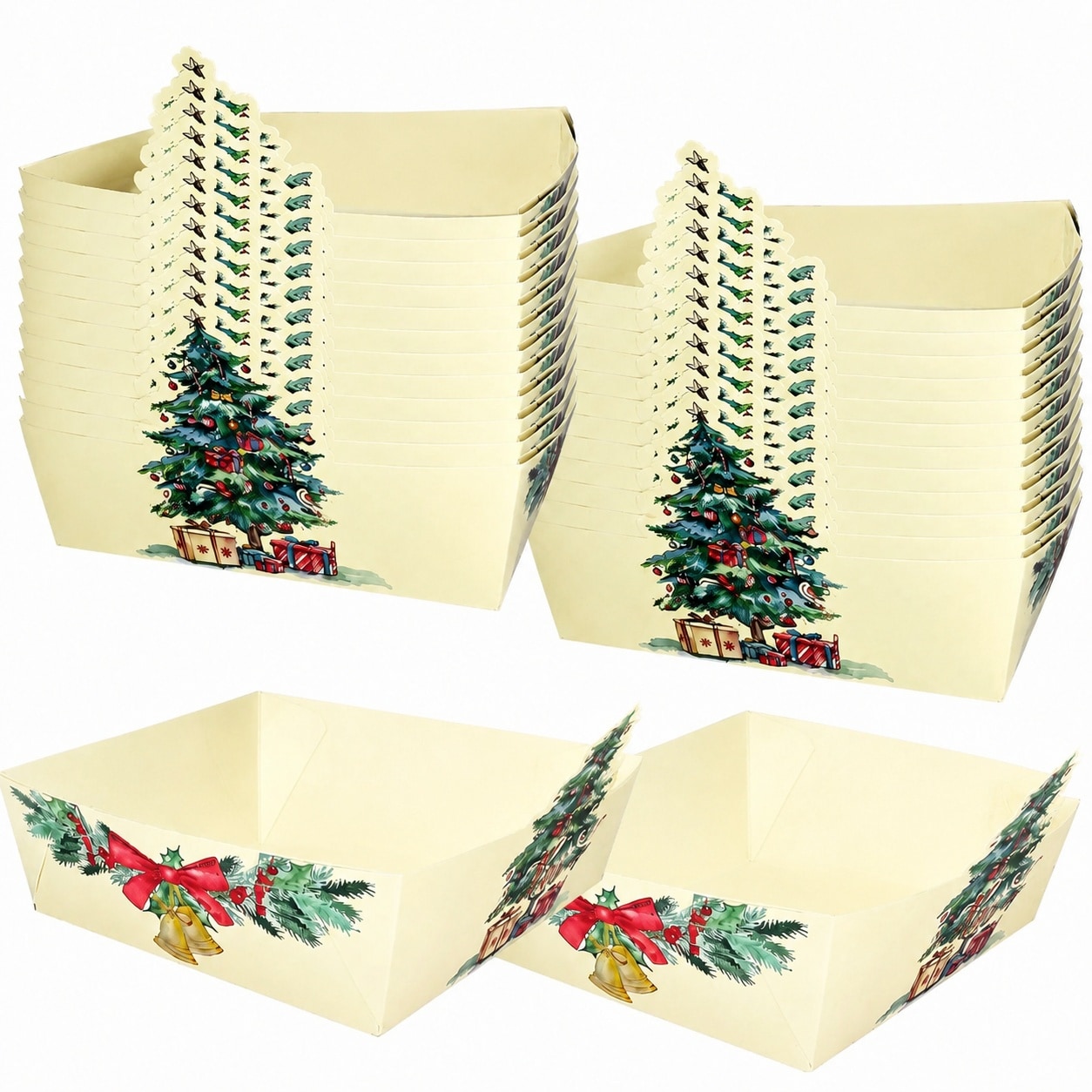 Aoibox  Christmas Paper Food Trays Disposable Snack Boat Nacho Trays for Party Supplies 8 6 x 7 8 x 2 3 in White Set of 24