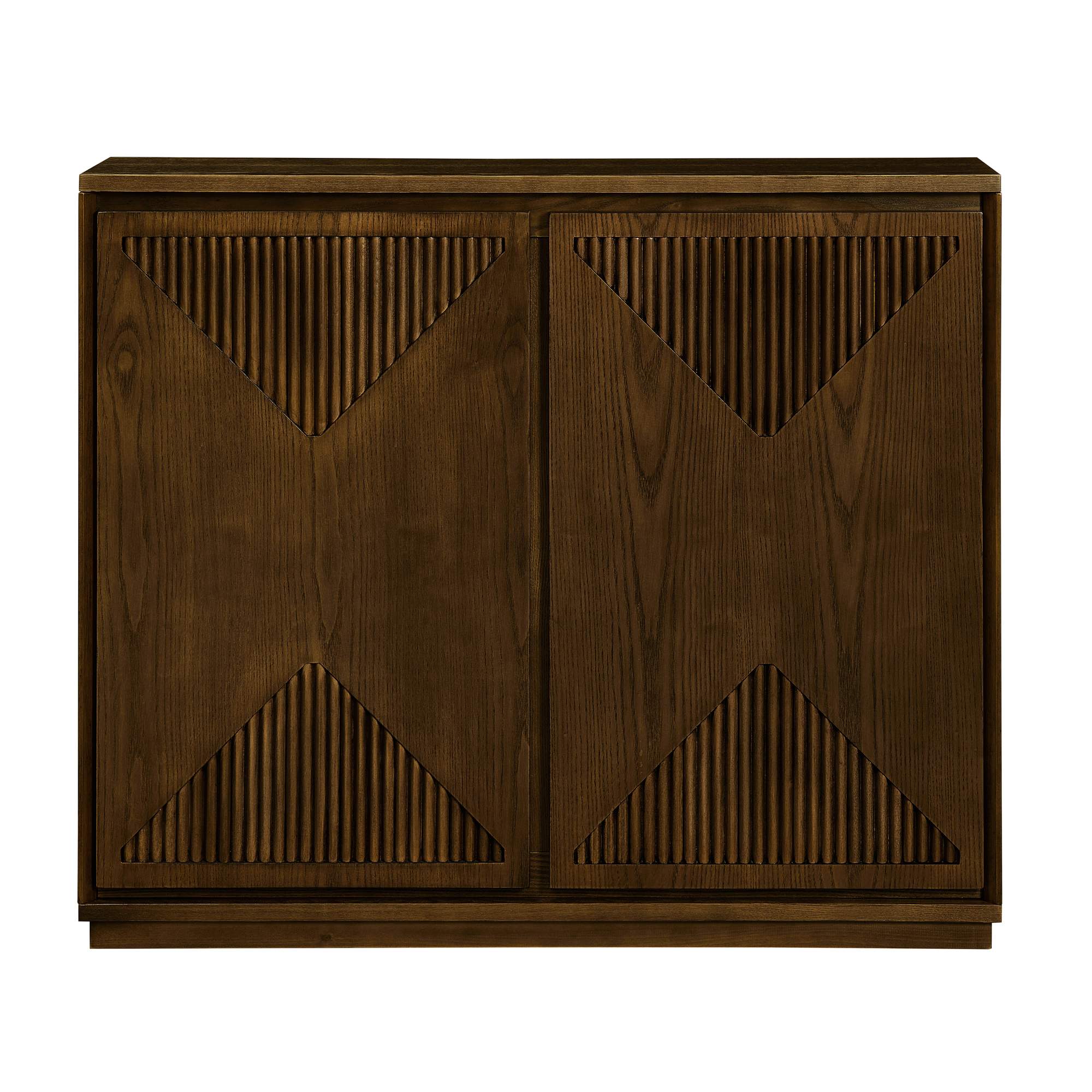 Vynxaria LEXY1900-DJCW-GZ029 Brown 39 in Accent Cabinet with V Shape Design 2 Outlet Holes and Storage for Living Room Entryway Kitchen Coffee Bar