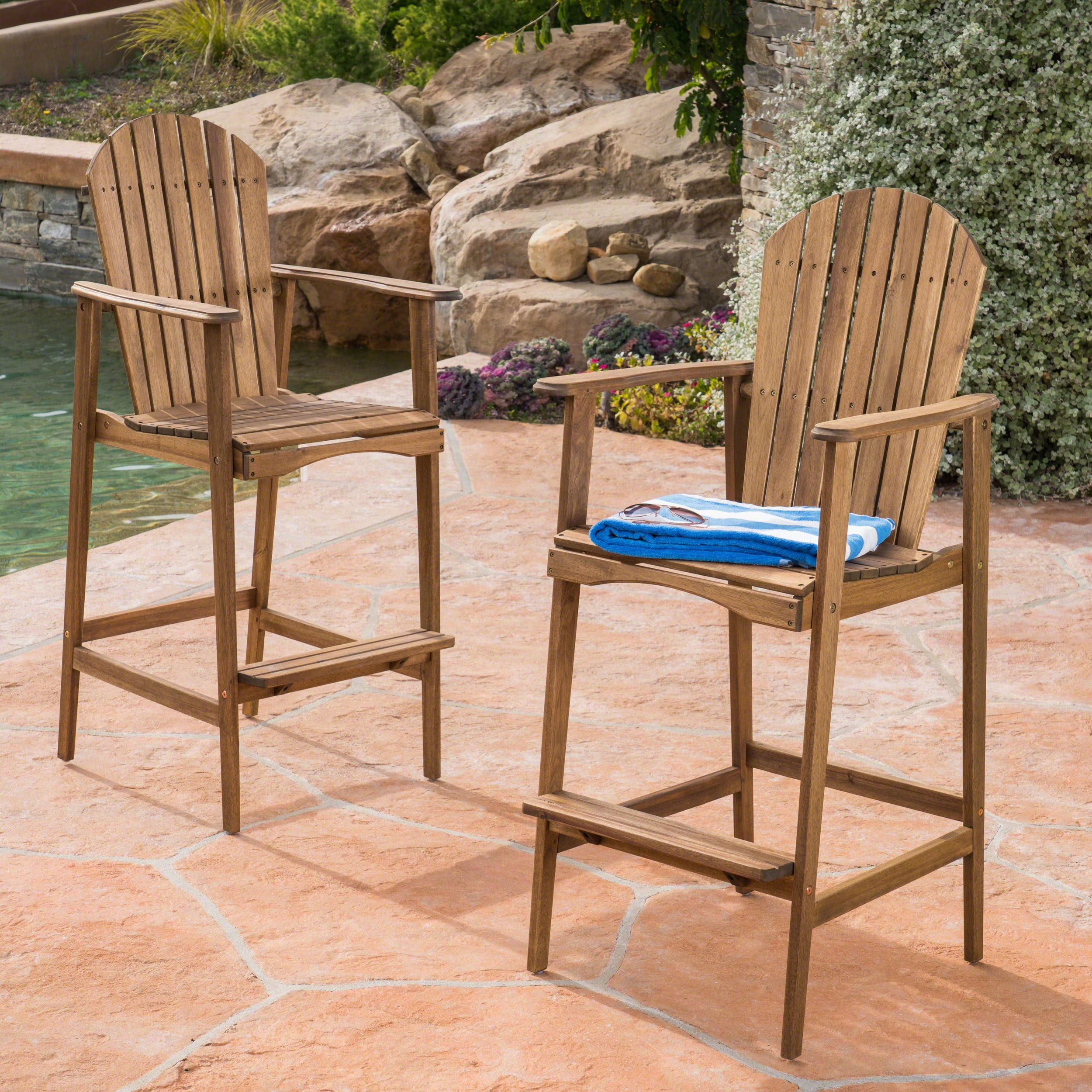 Best Selling Home Decor 303451 Malibu Set of 2 Stackable Natural Stained Wood Frame Stationary Adirondack Chair with Slat Seat