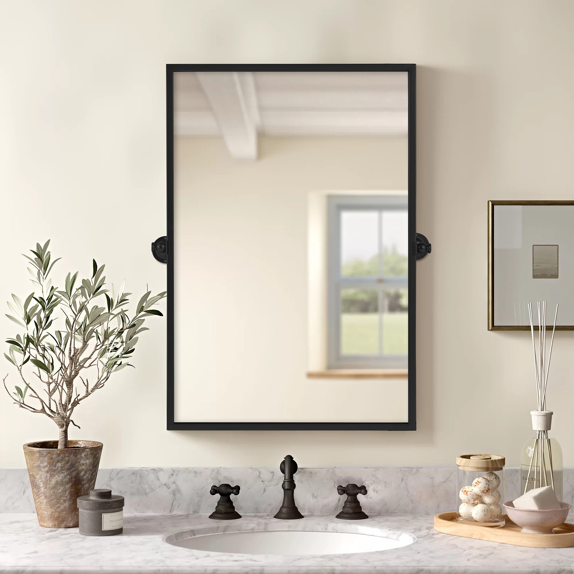 24-in X 36-in Framed Bathroom Vanity Mirror (Black) In The Bathroom ...