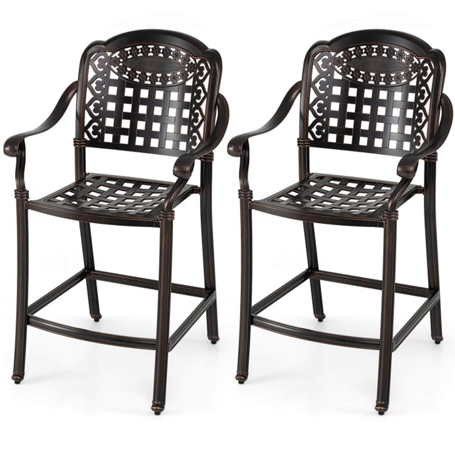 Mondawe - Set of 2 Black Aluminum Frame Stationary Counter-height Chair with Solid Seat