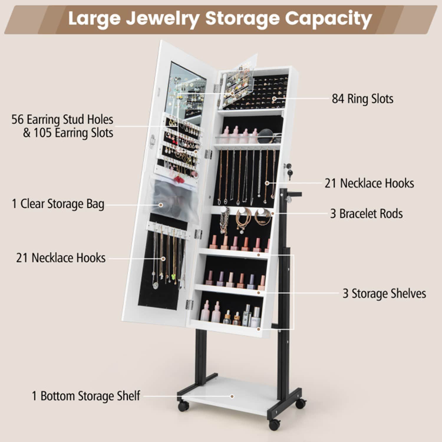 Mondawe MO-JV11240WH Jewelry-Armoires - View #4