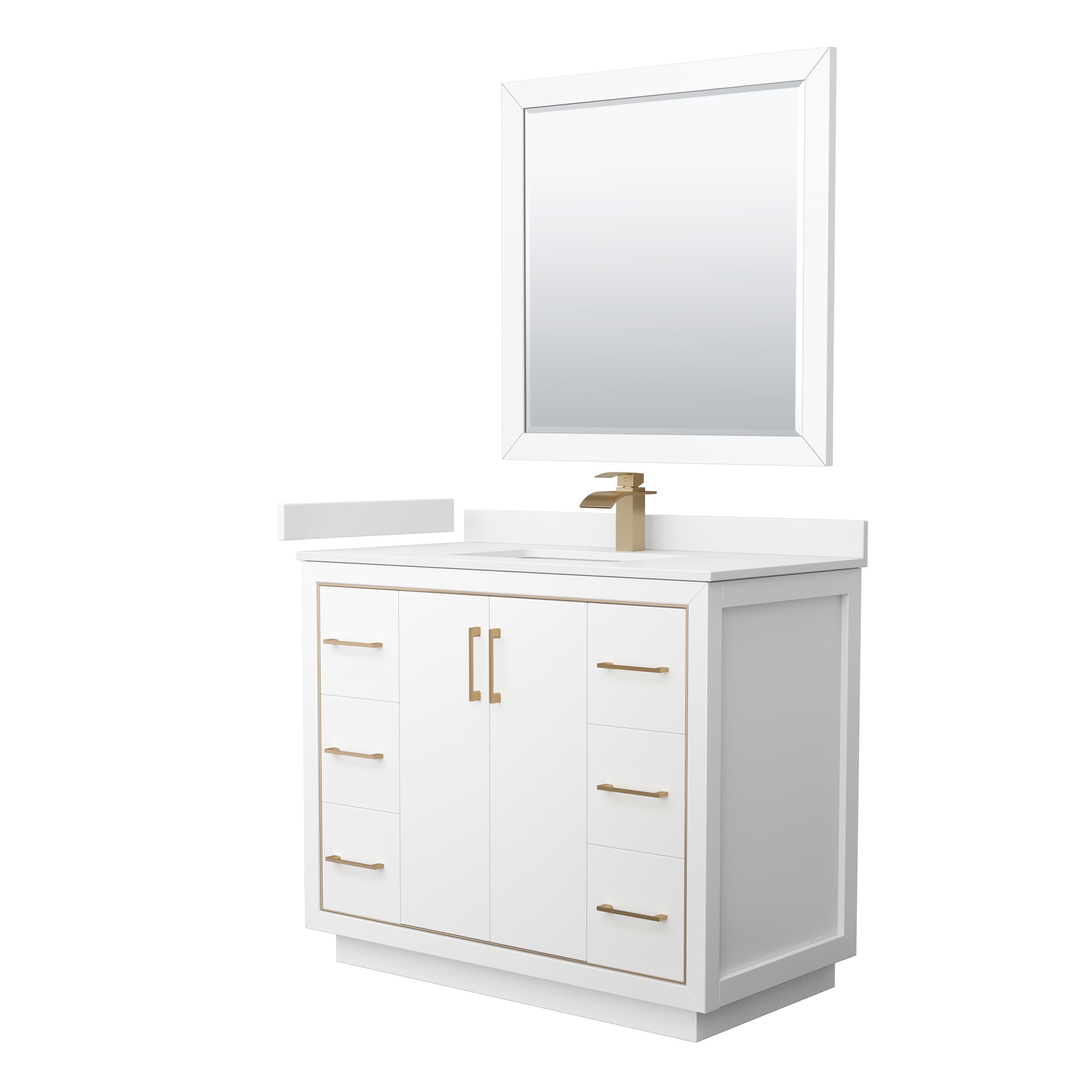 Wyndham Collection WCF111142SWZWCUNSM34 Icon 42-in White with Satin Bronze Trim Undermount Single sink Bathroom Vanity with White cultured marble Cultured marble Top (Mirror Included)
