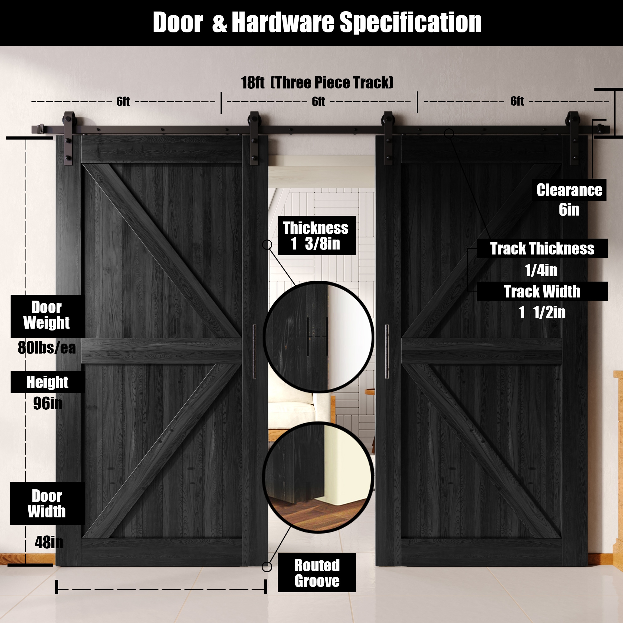 HOMACER YT2TGH216C-4896-K-BK Barn-Doors - View #2